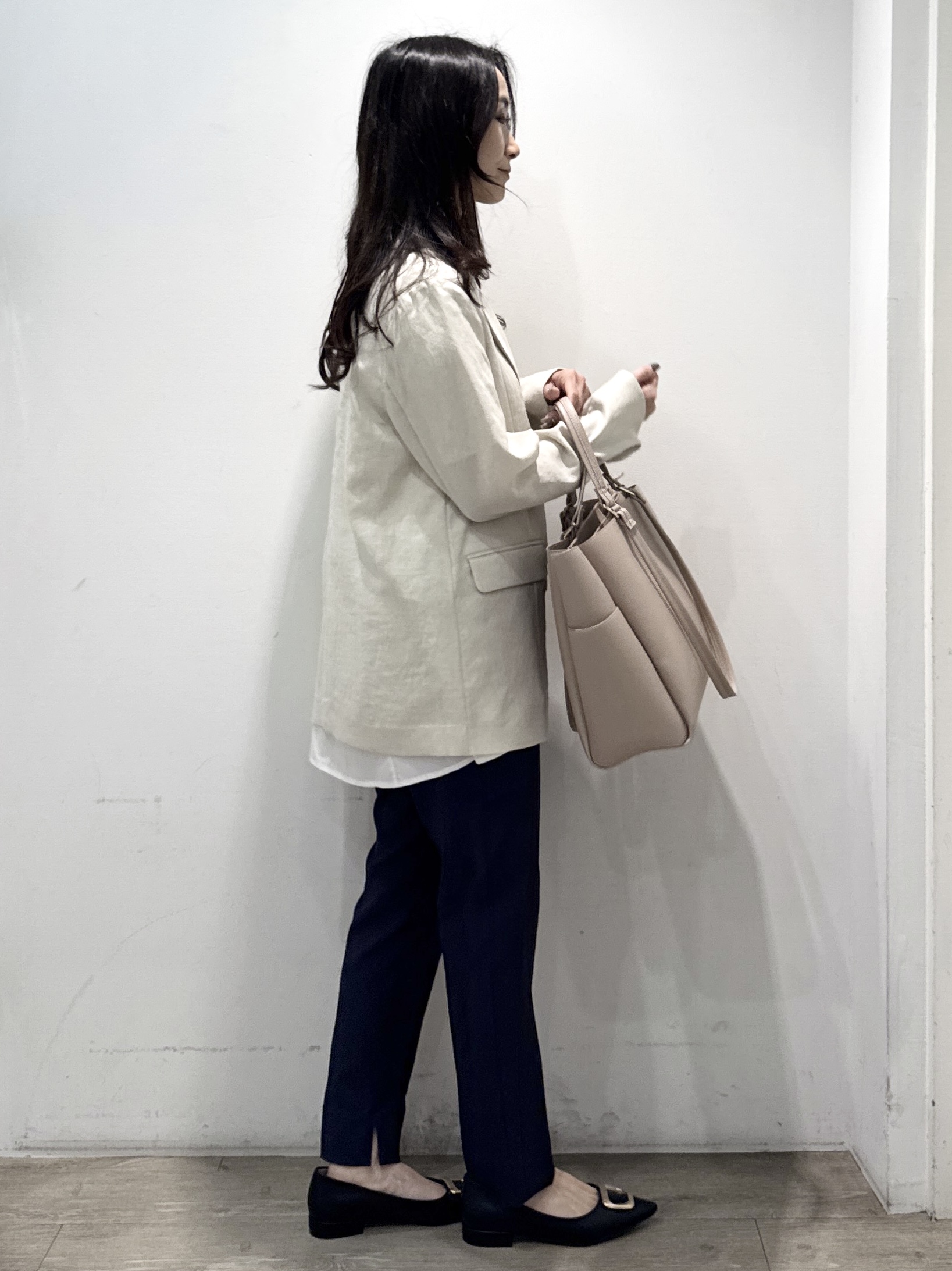 yuicciさんの「OPAQUE.CLIP｜【UV／接触冷感】ダブルブレストジャケット《防シワ加工／洗える》」を使ったコーディネート