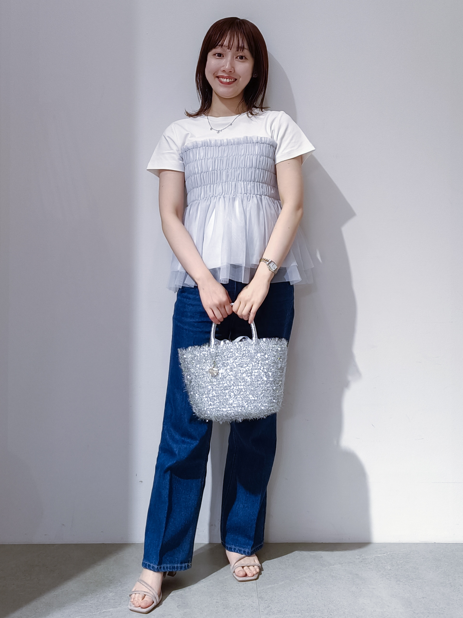 のんさんの「OPAQUE.CLIP｜チュールペプラムトップス【洗濯機OK／接触冷感／UVケア】」を使ったコーディネート