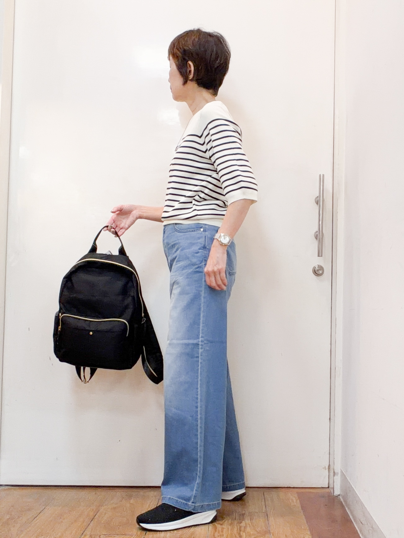 みぃさんの「SHOO･LA･RUE｜【毎日洗える/S-LL/ひんやり/UV】上半身すっきり 二の腕見せない5分袖ニット」を使ったコーディネート