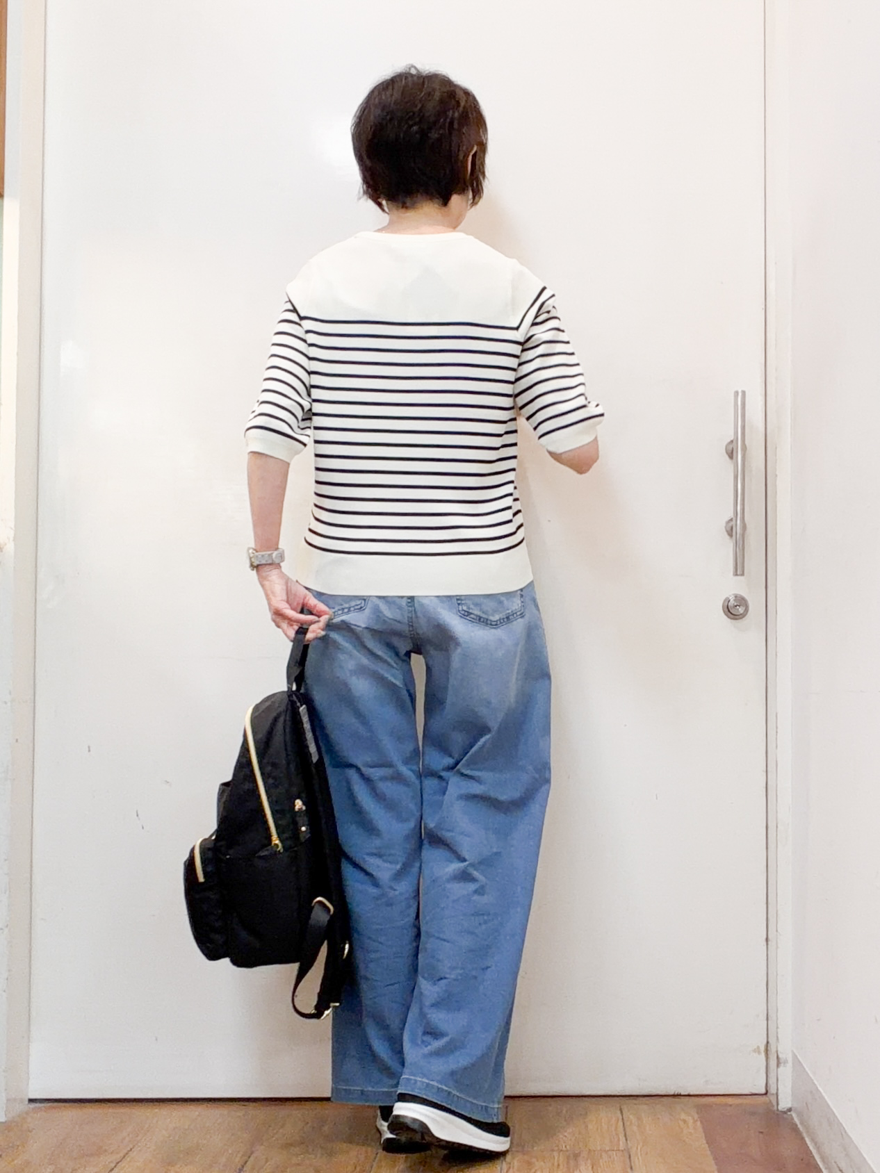 みぃさんの「SHOO･LA･RUE｜【毎日洗える/S-LL/ひんやり/UV】上半身すっきり 二の腕見せない5分袖ニット」を使ったコーディネート