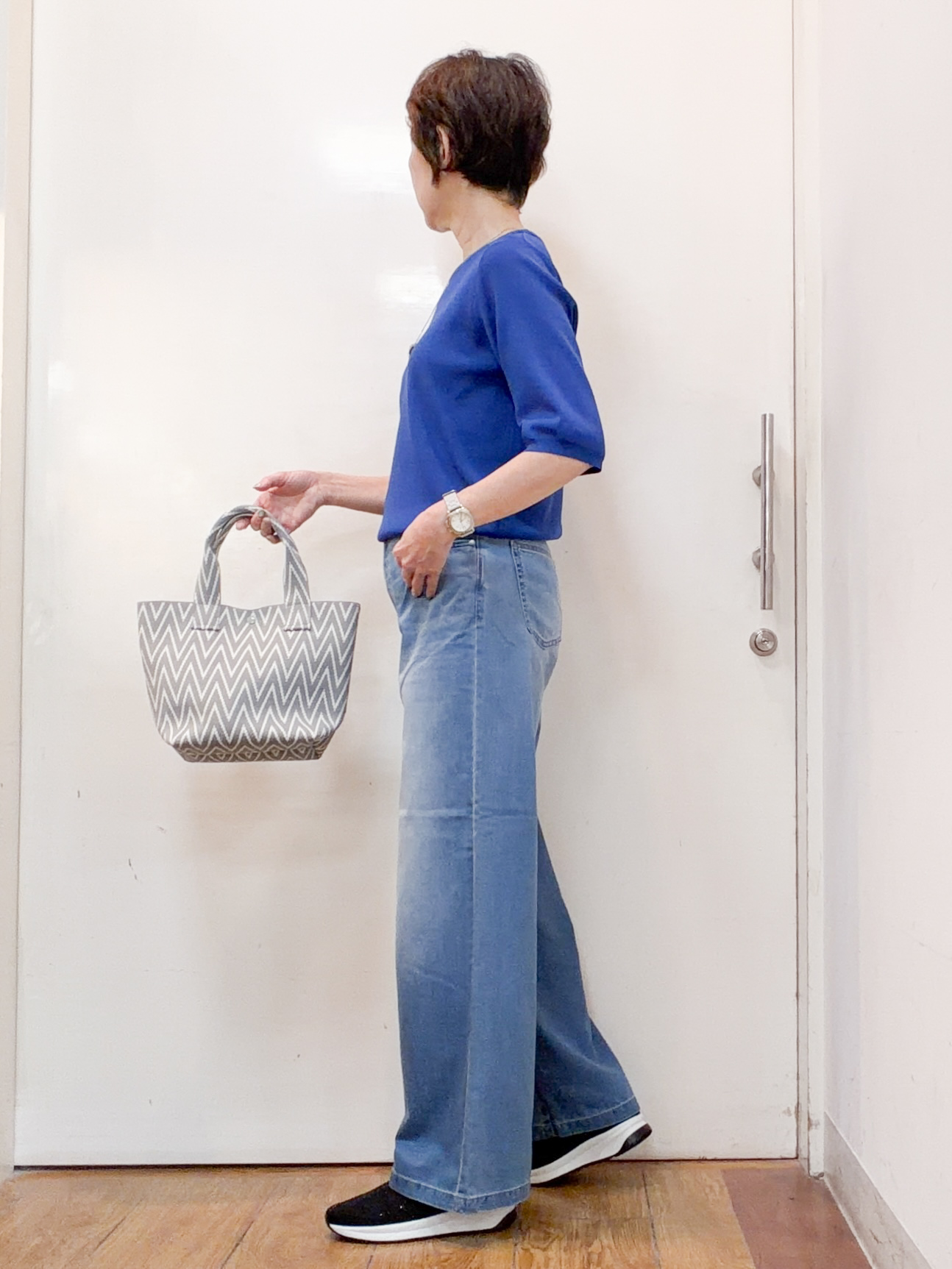 みぃさんの「SHOO･LA･RUE｜【毎日洗える/S-LL/ひんやり/UV】上半身すっきり 二の腕見せない5分袖ニット」を使ったコーディネート