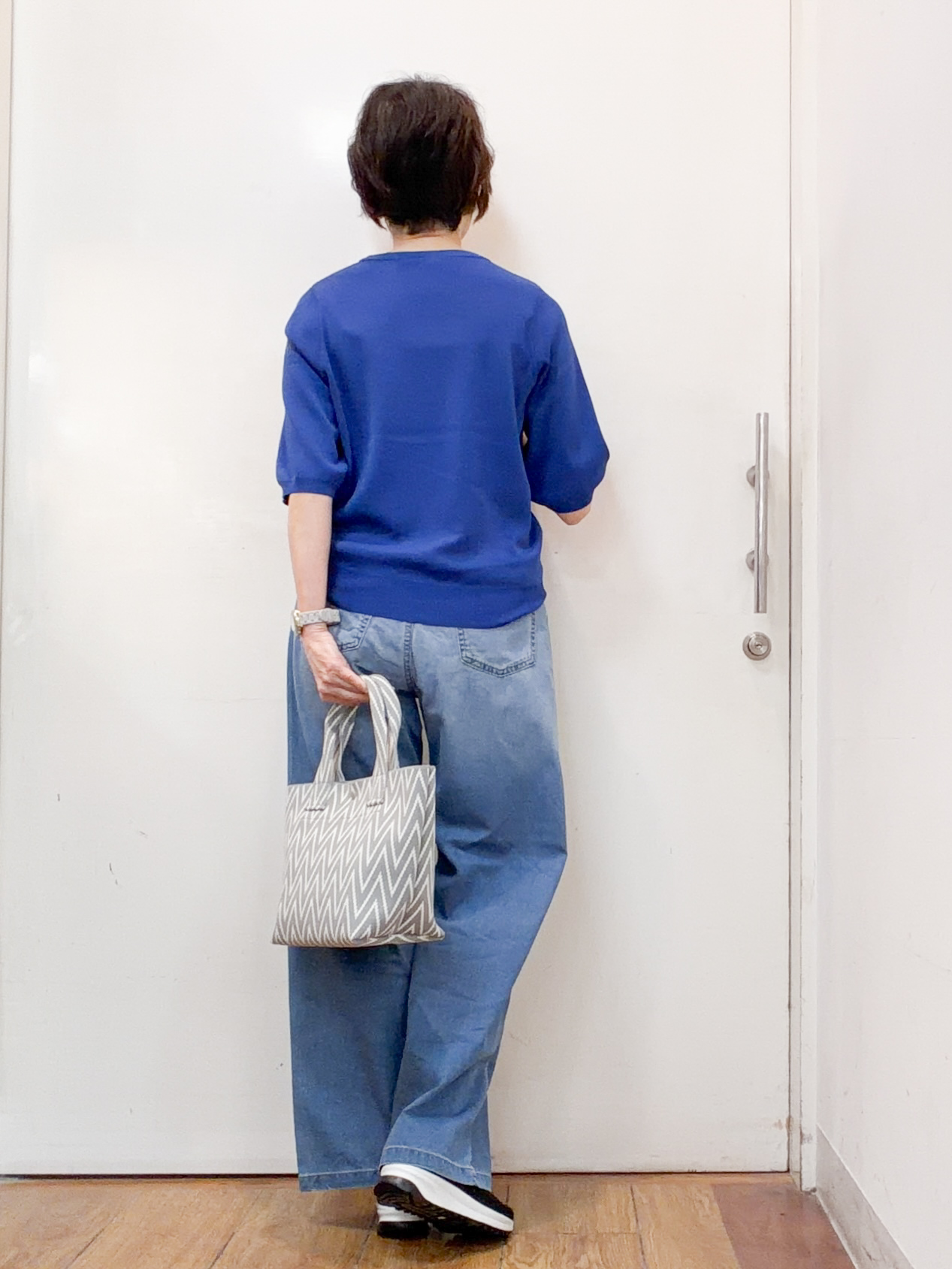 みぃさんの「SHOO･LA･RUE｜【毎日洗える/S-LL/ひんやり/UV】上半身すっきり 二の腕見せない5分袖ニット」を使ったコーディネート