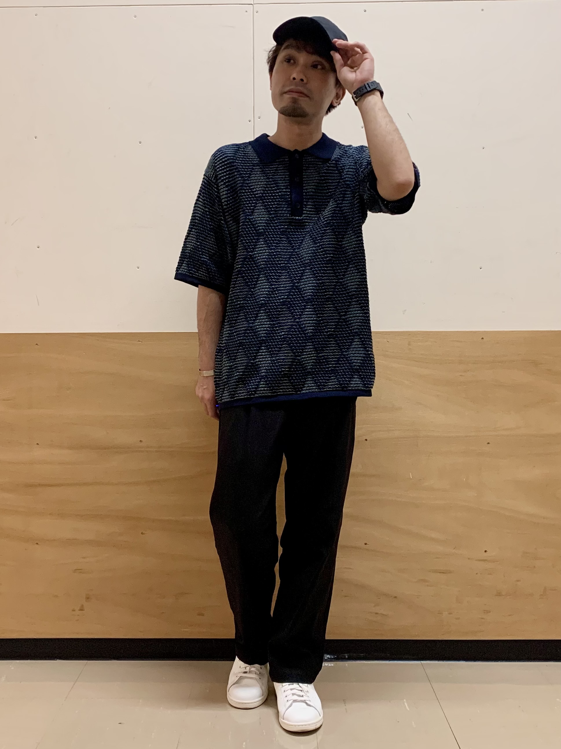 MATUさんの「THE SHOP TK｜【主張しすぎない配色バランス】アーガイルメッシュポロ半袖Tシャツ 洗濯機OK」を使ったコーディネート