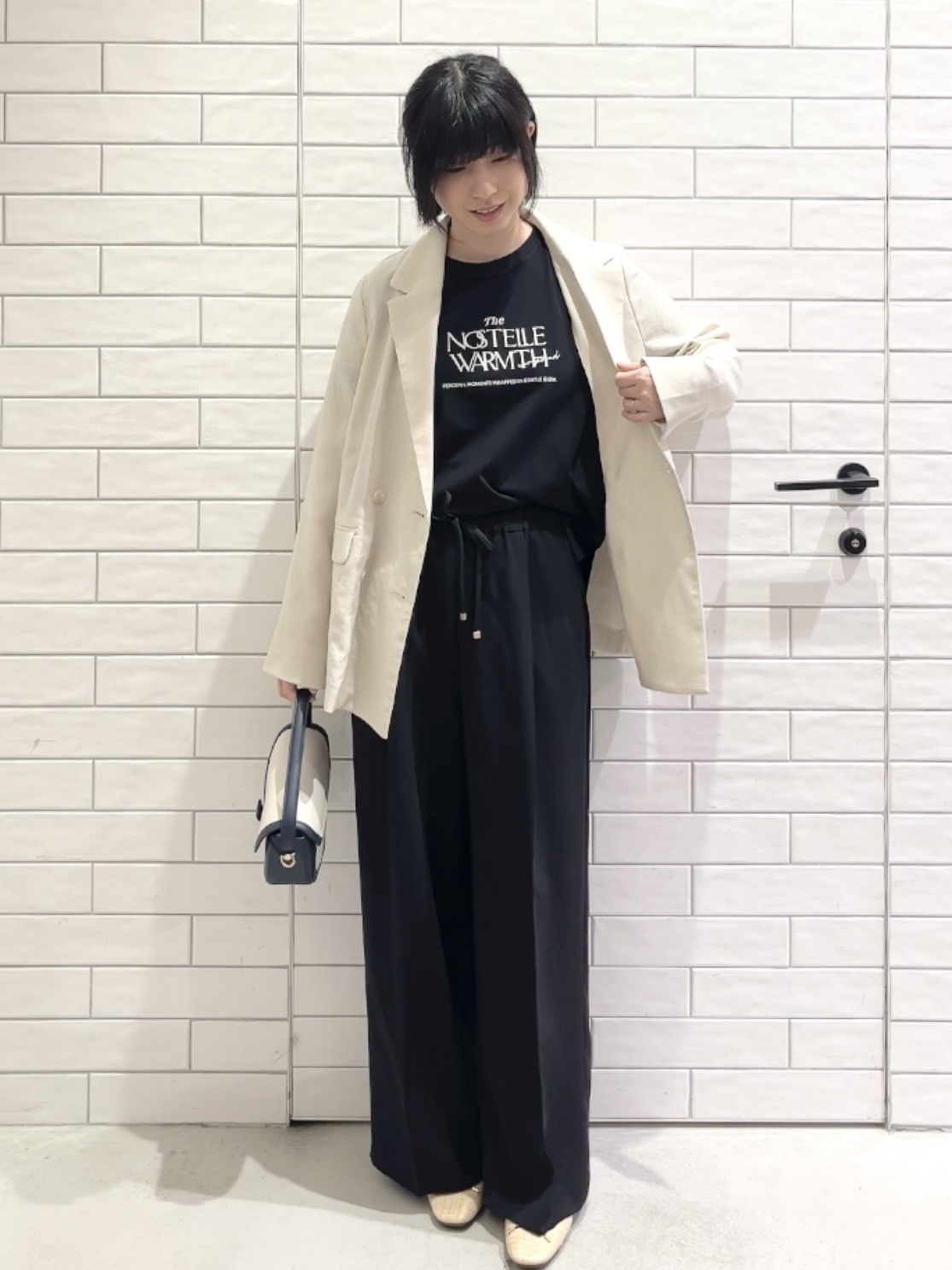 しおりさんの「OPAQUE.CLIP｜【UV／接触冷感】ダブルブレストジャケット《防シワ加工／洗える》」を使ったコーディネート