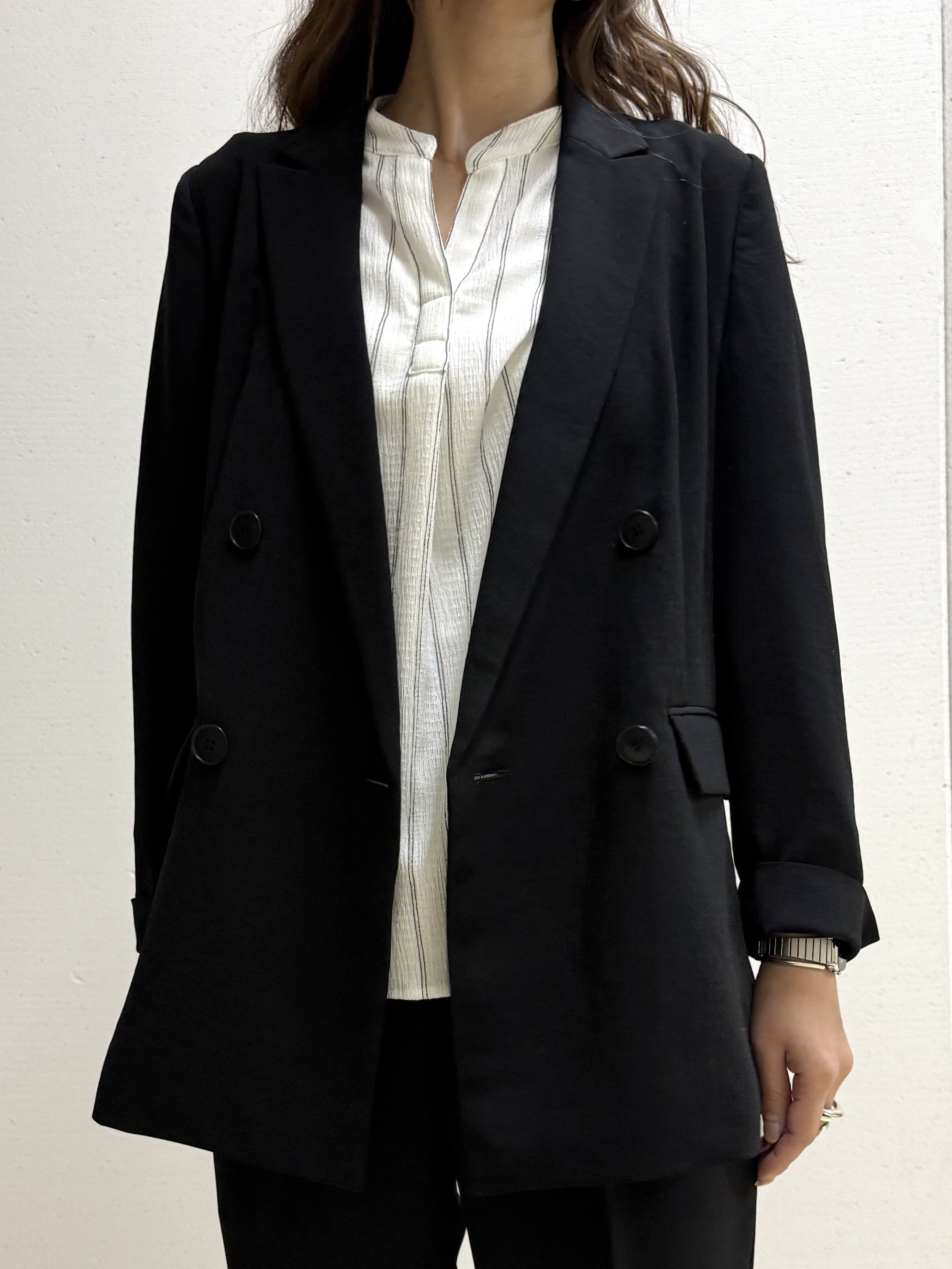 mamiさんの「INDIVI｜【洗える／着心地楽ちん】ブラウス風ストライプカットソートップス」を使ったコーディネート