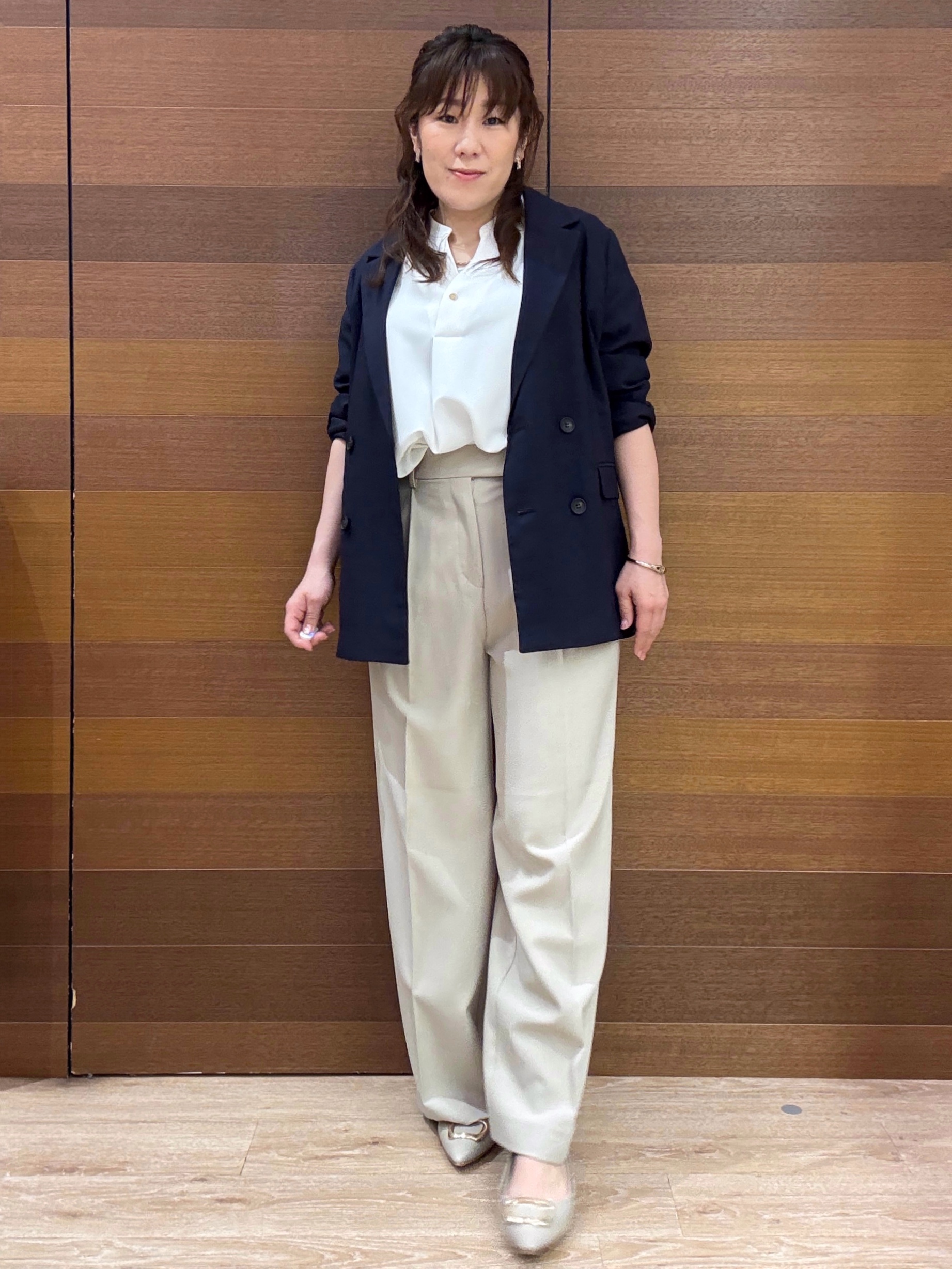 maichiさんの「OPAQUE.CLIP｜【UV／接触冷感】ダブルブレストジャケット《防シワ加工／洗える》」を使ったコーディネート