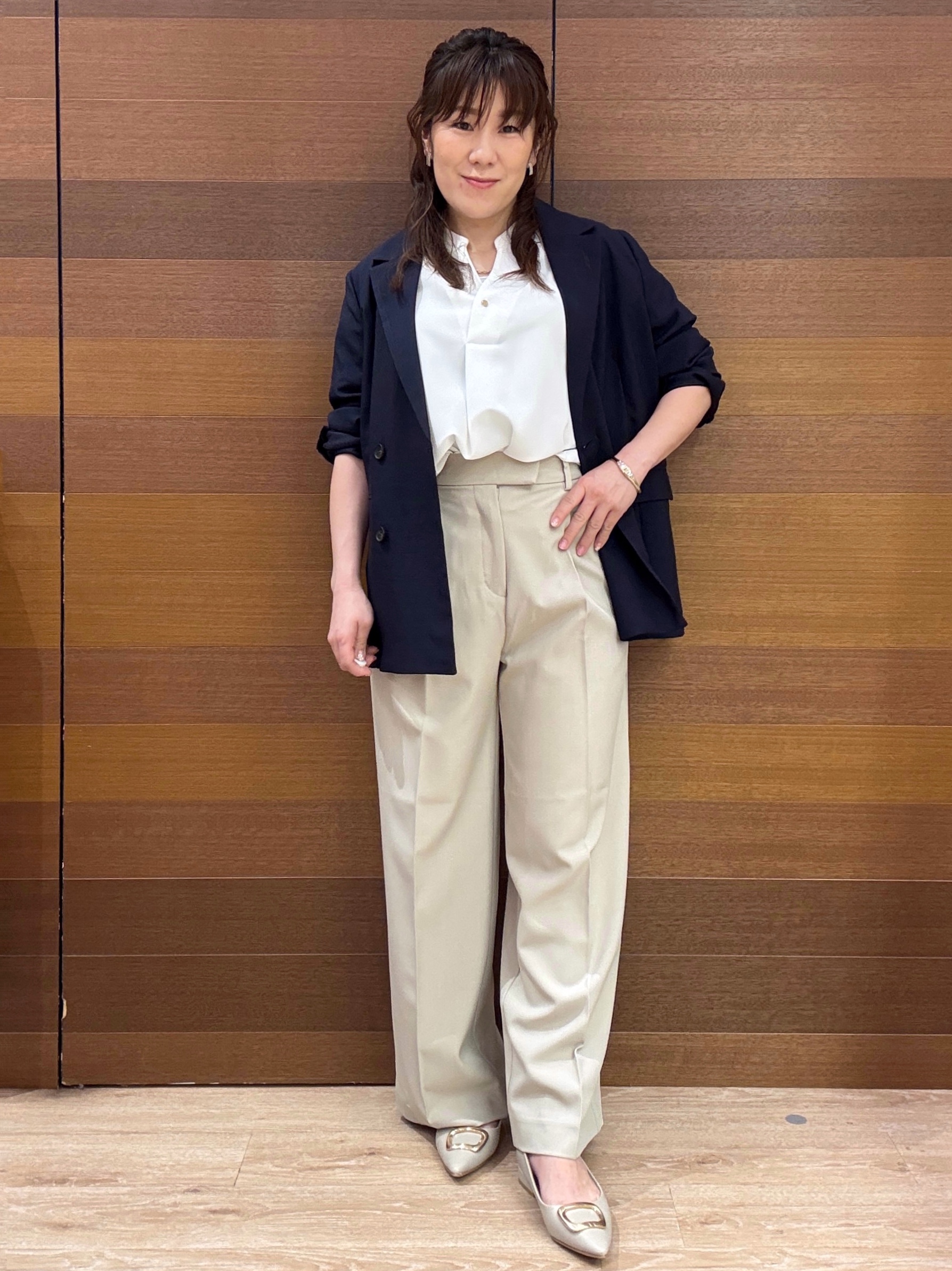 maichiさんの「OPAQUE.CLIP｜【UV／接触冷感】ダブルブレストジャケット《防シワ加工／洗える》」を使ったコーディネート