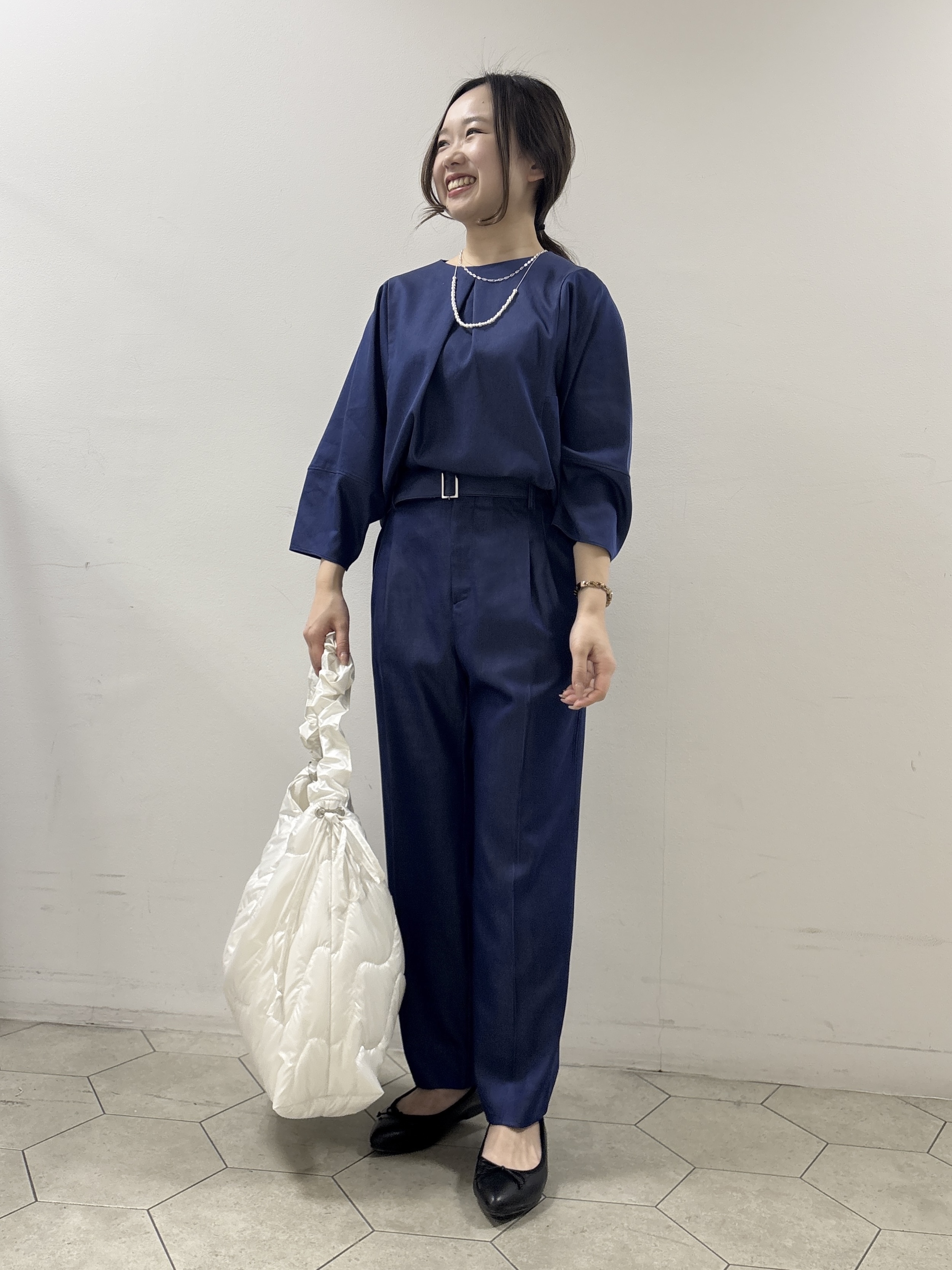 kahoさんの「INDIVI｜【洗える／着心地楽ちん】ブラウス風ストライプカットソートップス」を使ったコーディネート