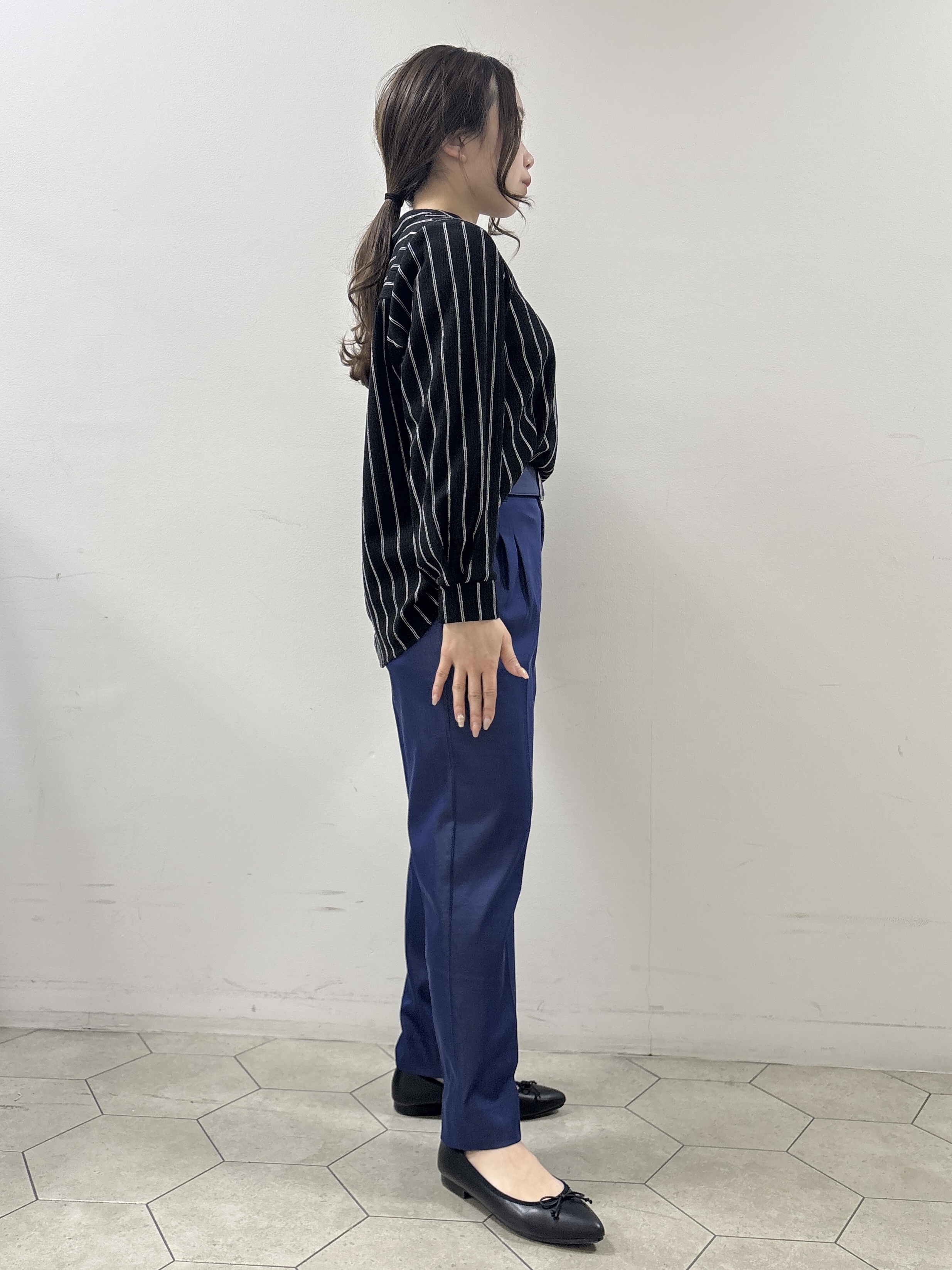 kahoさんの「INDIVI｜【洗える／着心地楽ちん】ブラウス風ストライプカットソートップス」を使ったコーディネート