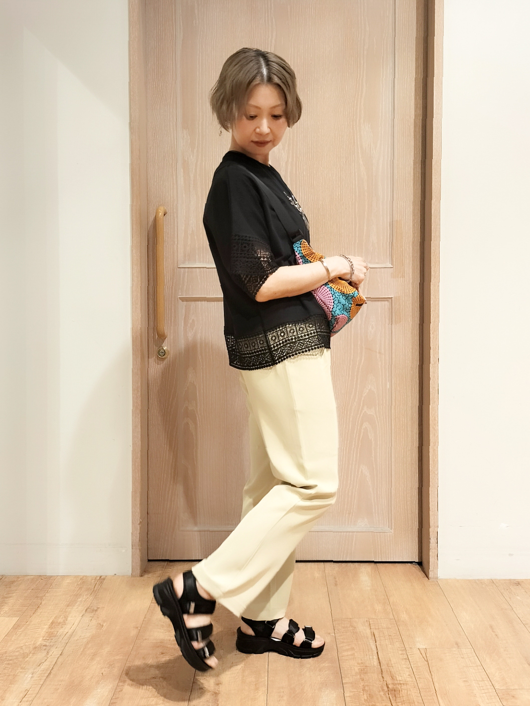YUKIさんの「SHOO･LA･RUE｜【洗濯機可/ひんやり/体型カバー/S-LL】レース使いがポイント デザインTシャツ」を使ったコーディネート