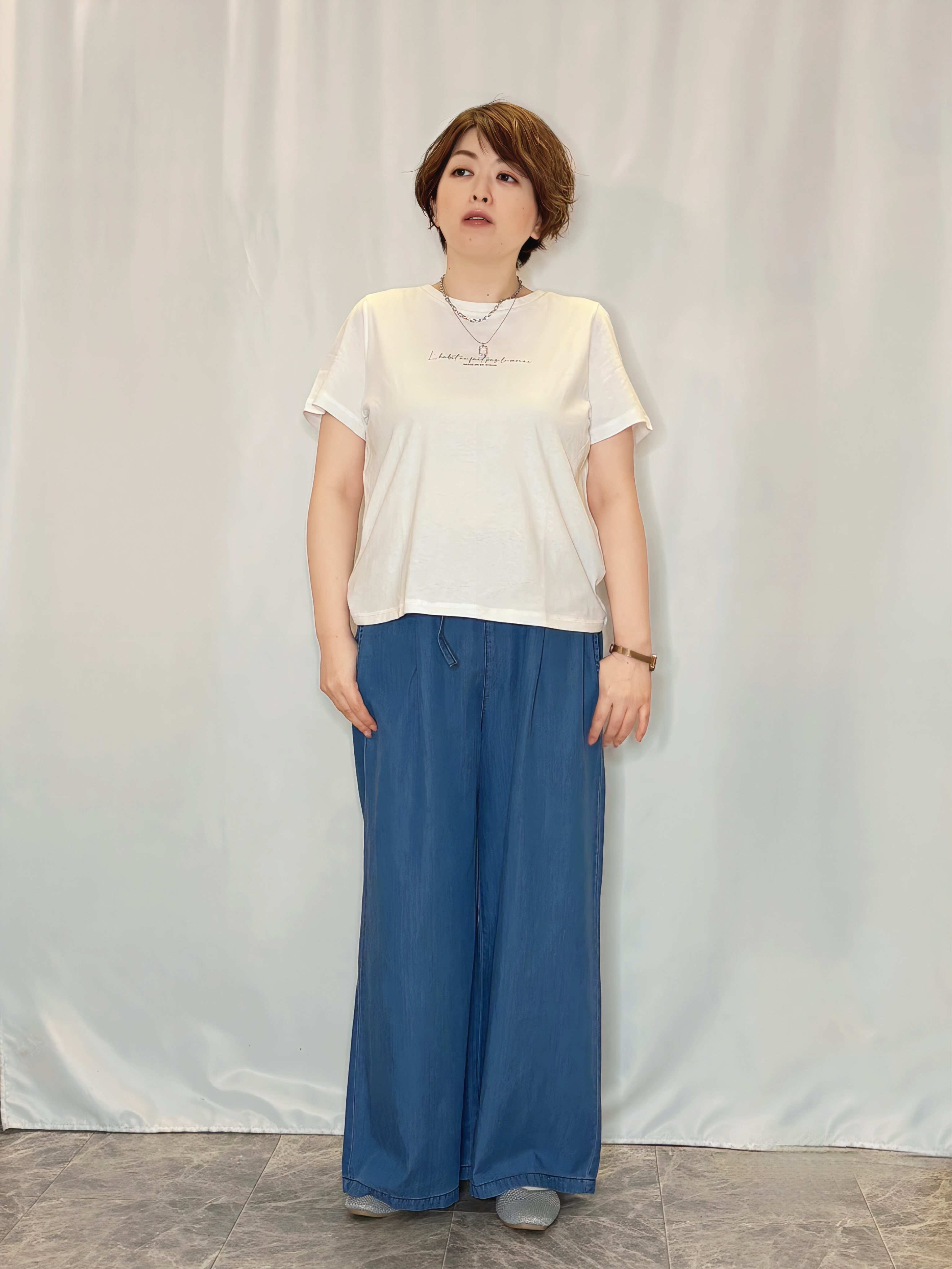 たみさんの「SHOO･LA･RUE｜【体型カバー】ふんわり質感 やわらかこなれシアーシャツ」を使ったコーディネート