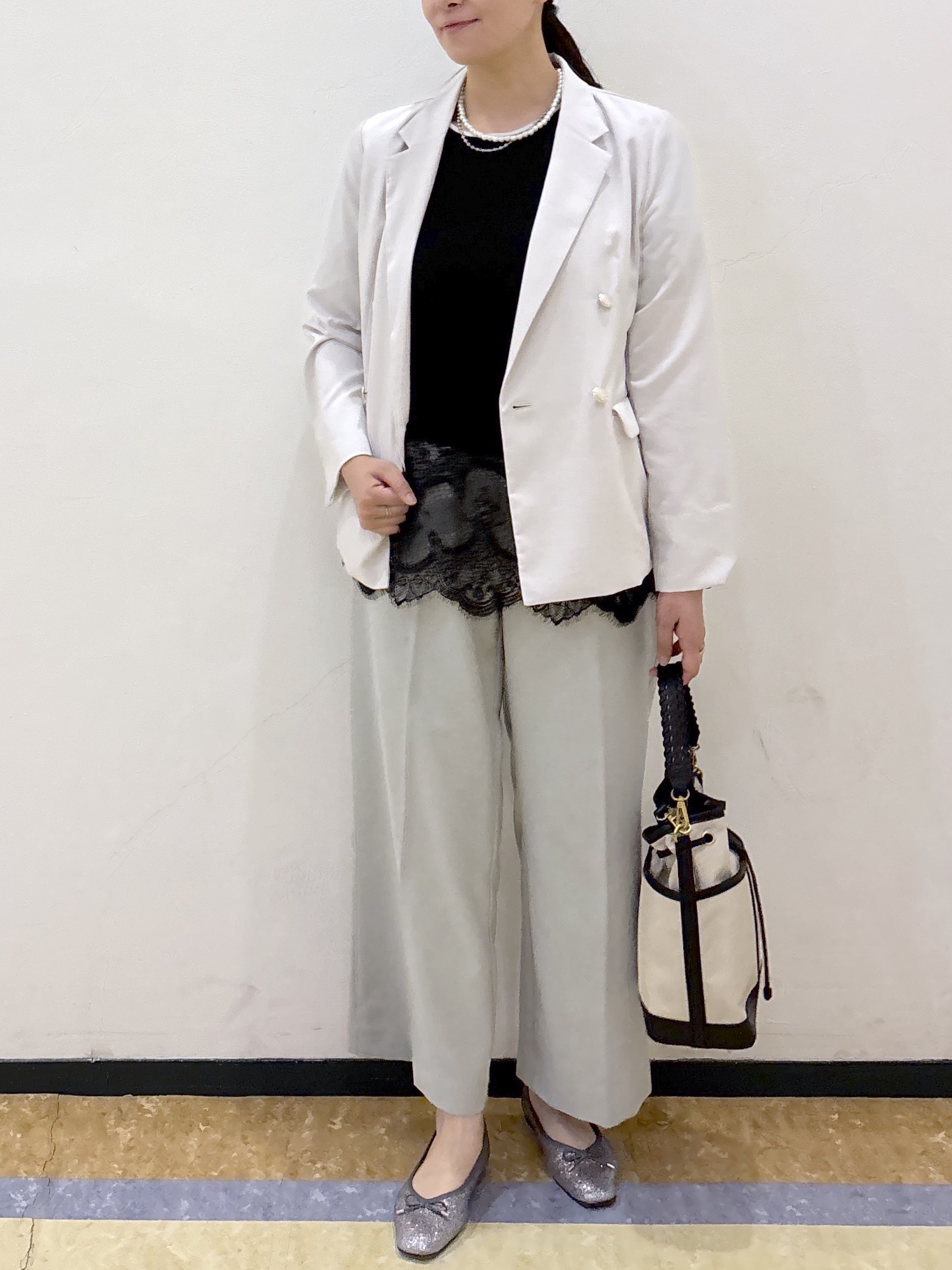 akariさんの「index｜《再入荷》ダブルブレストテーラードジャケット【接触冷感／吸水速乾／イージーアイロン／防シワ／洗濯機O」を使ったコーディネート
