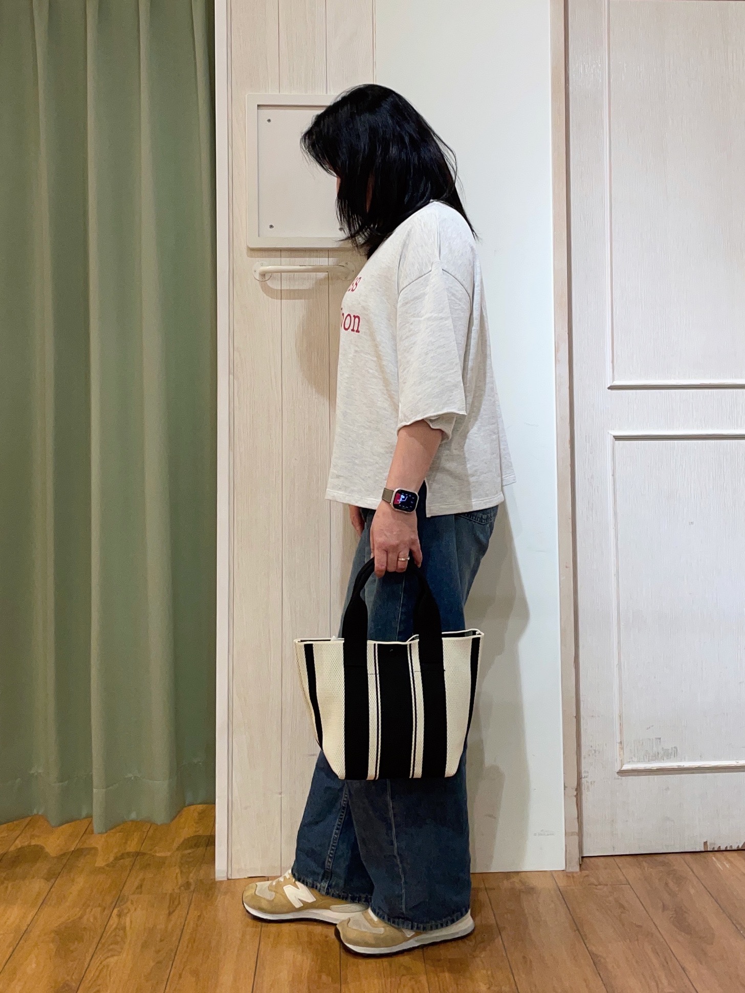 ke-yさんの「SHOO･LA･RUE｜【洗濯機可/S-LL/選べる6柄】切りっぱなしお袖がこなれカジュアル 5分袖シアーTシャツ」を使ったコーディネート
