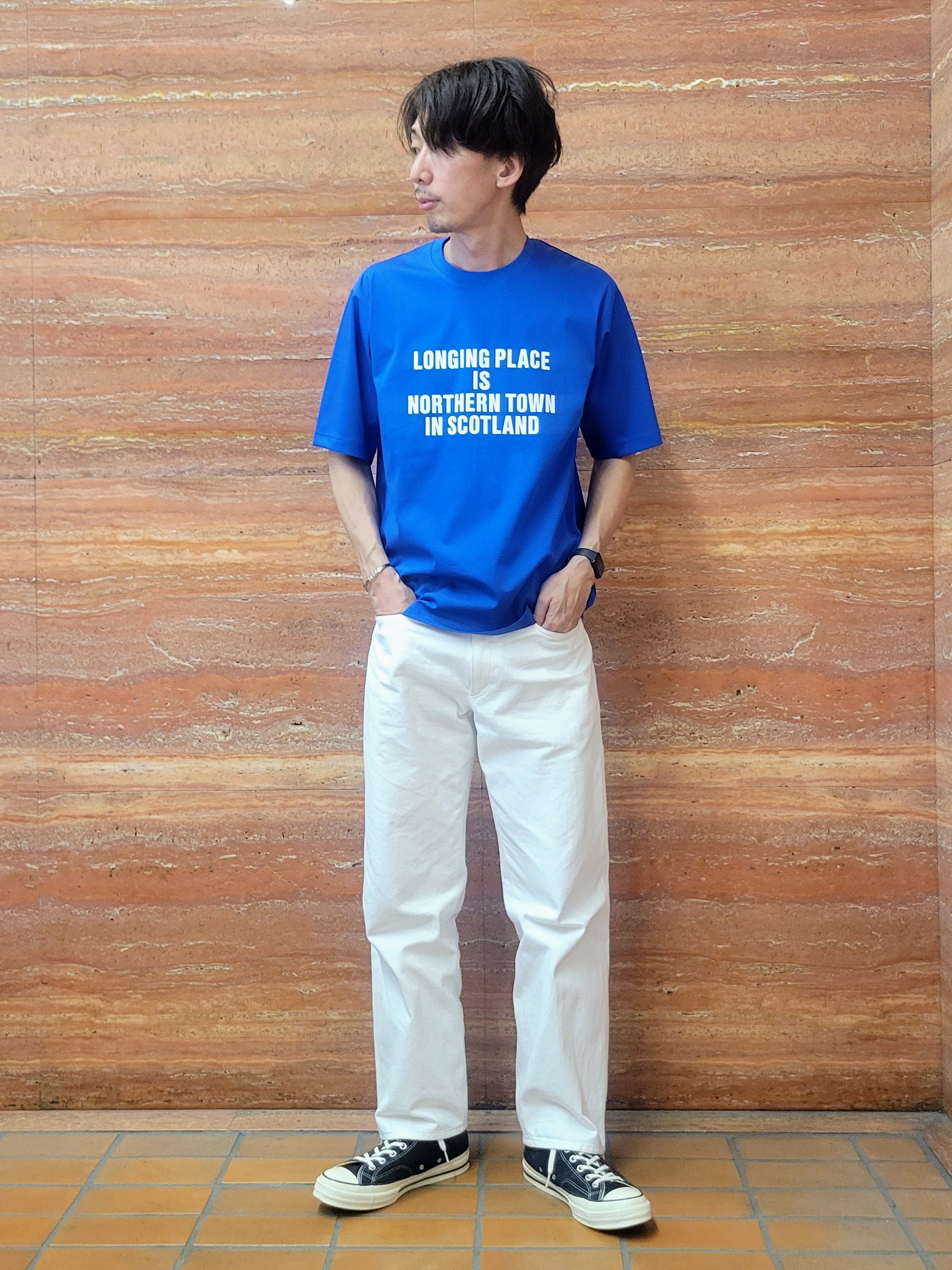 piroyaさんの「TAKEO KIKUCHI｜【BOWLER HAT LABEL】アイスクリアコットン バッククロスピストル 半袖Tシャツ」を使ったコーディネート