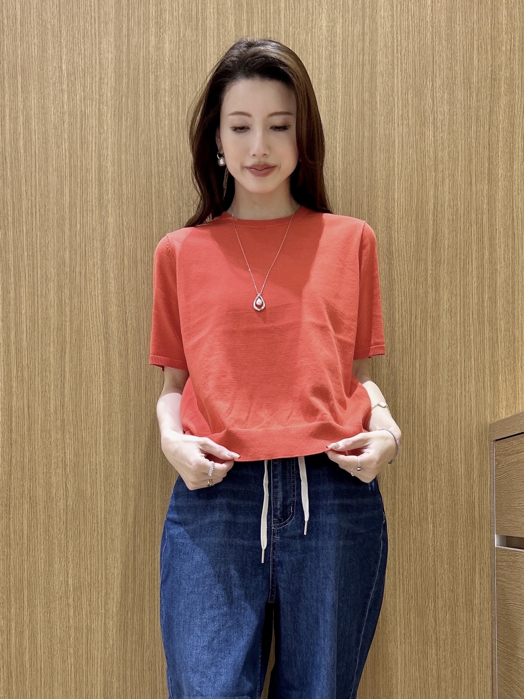 maiさんの「OPAQUE.CLIP｜【UV】ハーフスリーブニット／オーガニックコットン混《洗濯機OK》」を使ったコーディネート
