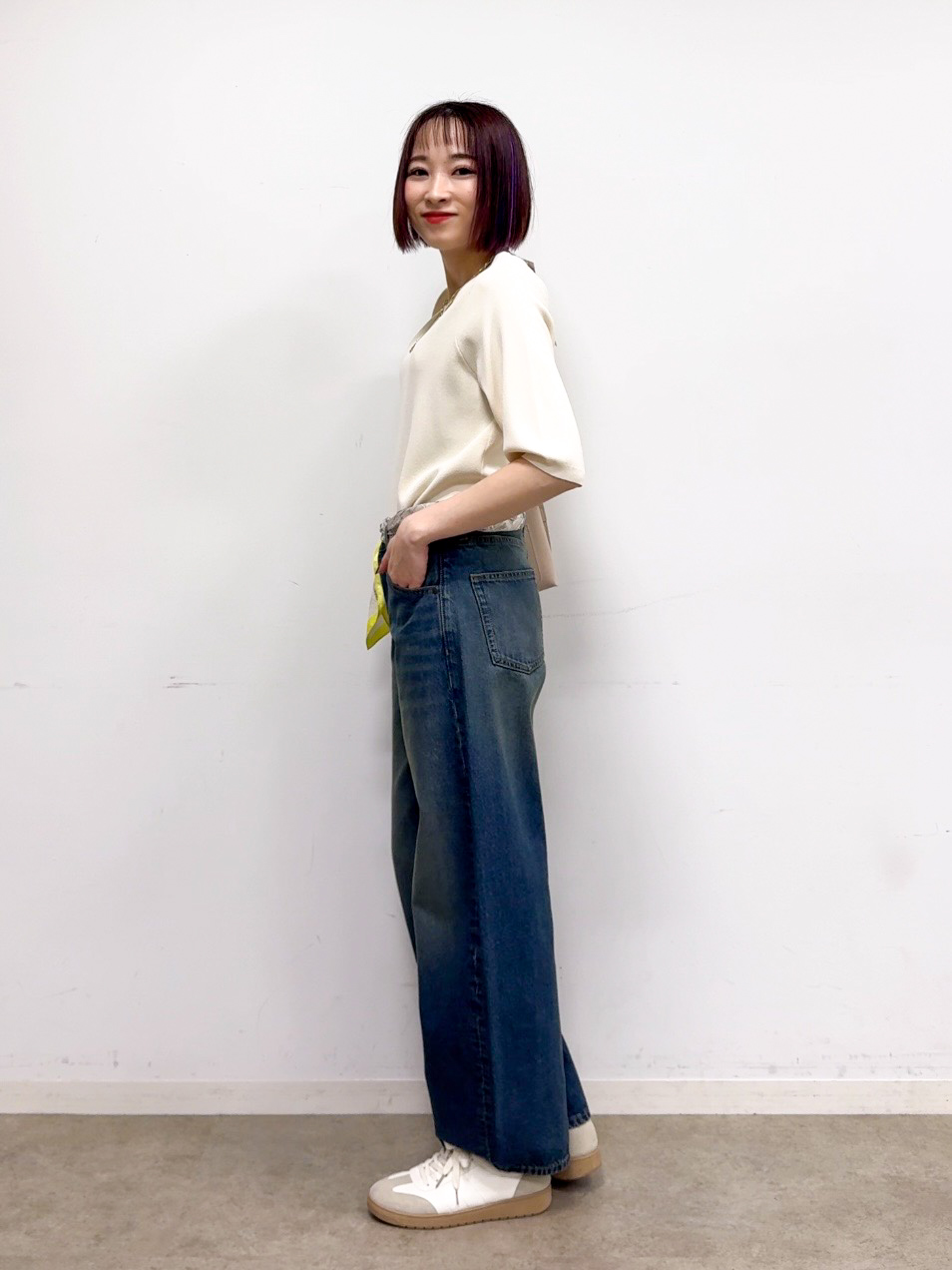 𝐜𝐡𝐢𝐤𝐚さんの「SHOO･LA･RUE｜【毎日洗える/S-LL/ひんやり/UV】上半身すっきり 二の腕見せない5分袖ニット」を使ったコーディネート