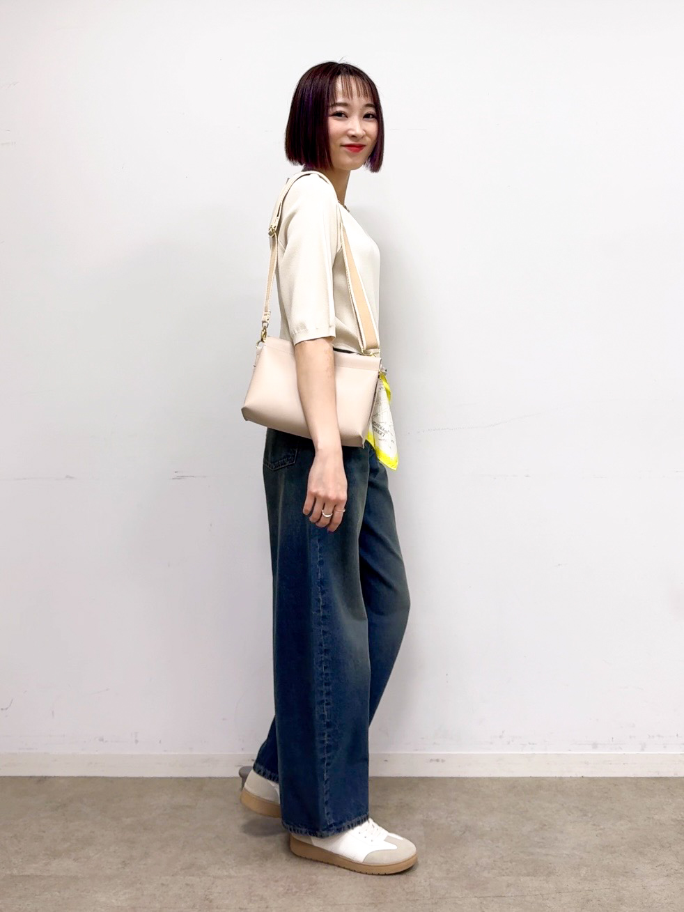 𝐜𝐡𝐢𝐤𝐚さんの「SHOO･LA･RUE｜【毎日洗える/S-LL/ひんやり/UV】上半身すっきり 二の腕見せない5分袖ニット」を使ったコーディネート