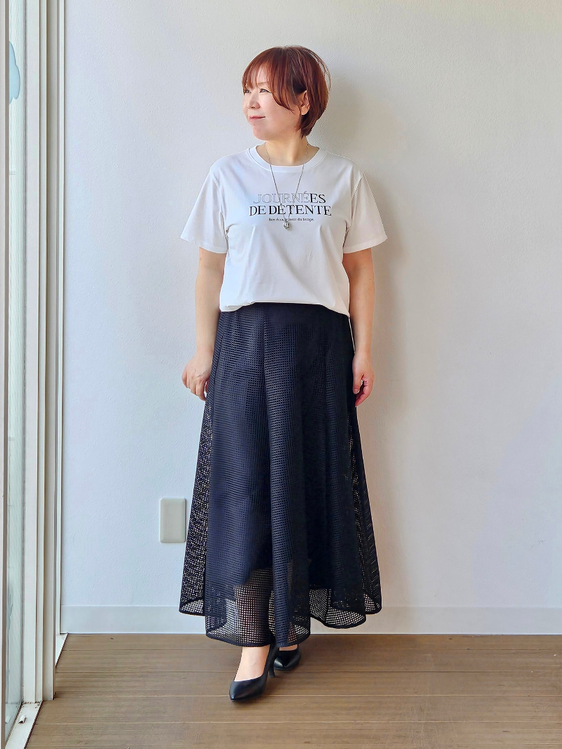 やじまさんの「UNTITLED｜【9色展開/アンサンブル可】コットンクルーネックカーディガン」を使ったコーディネート