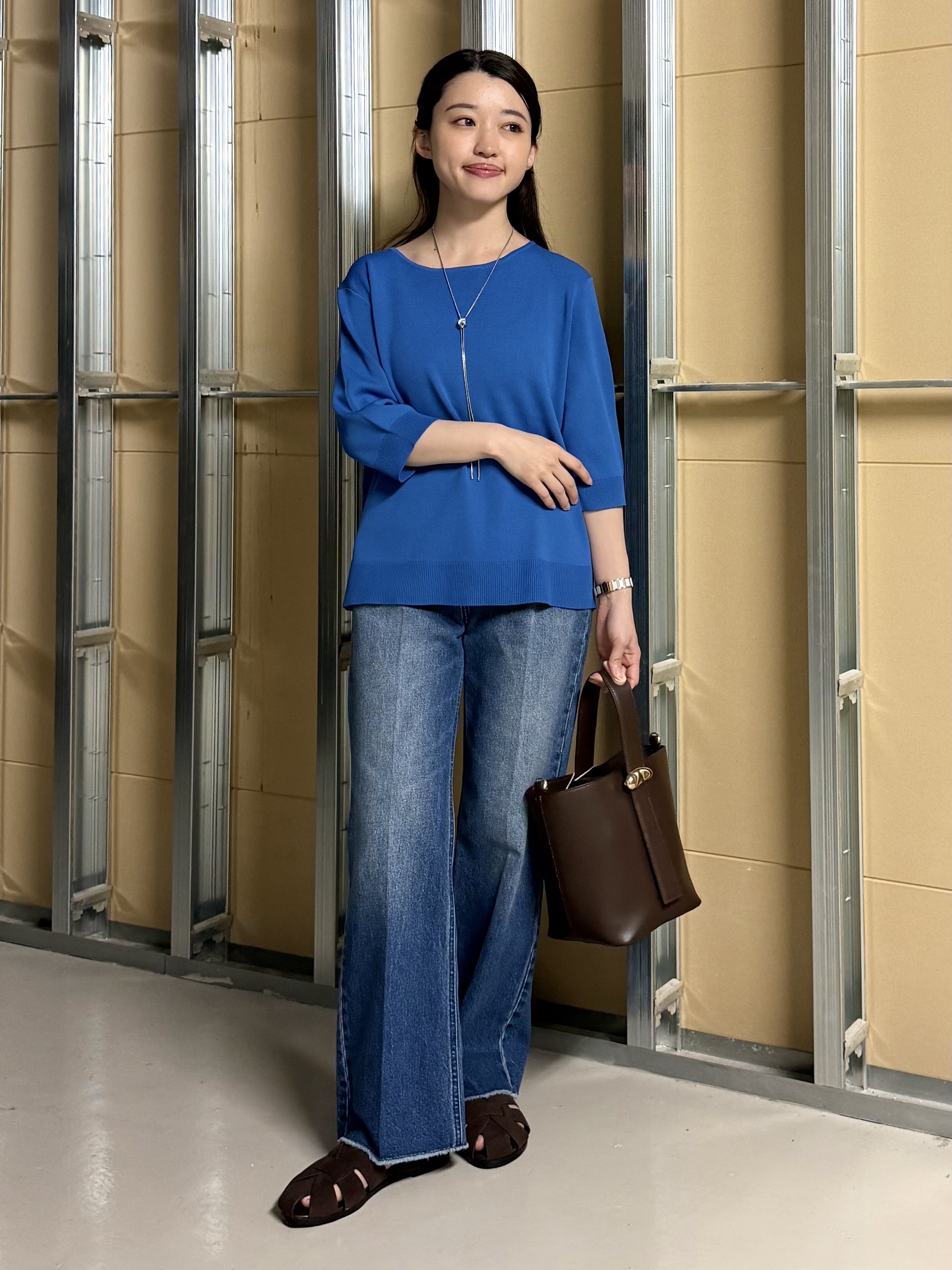 sahoさんの「THE SHOP TK｜【S-XL/ひんやりタッチ】美しさ際立つ 6分袖ニット 洗濯機OK/UVケア/毛玉になりにくい」を使ったコーディネート