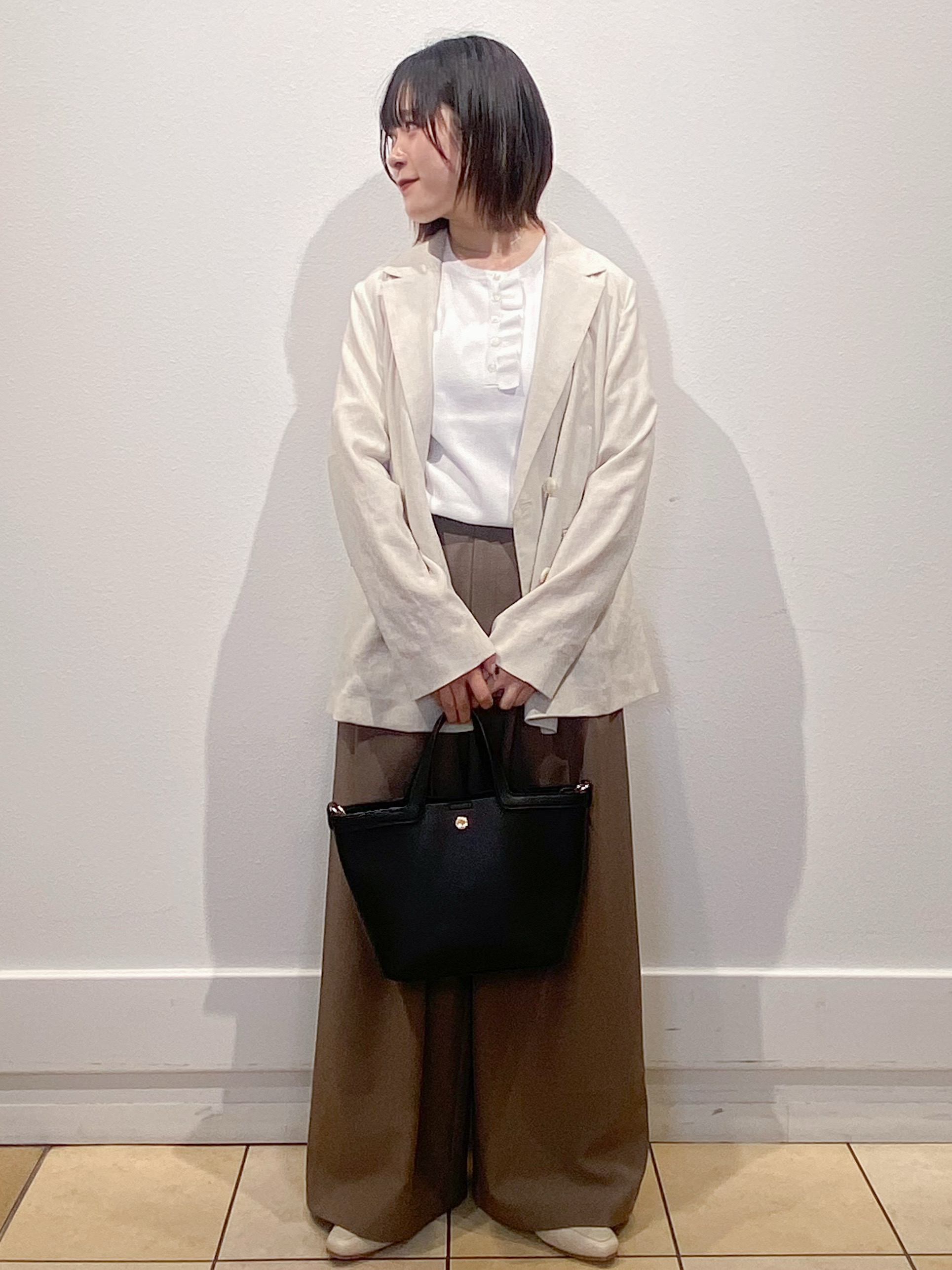 kimiさんの「OPAQUE.CLIP｜フリルヘンリーネックニット【洗濯機OK／抗ピル】」を使ったコーディネート