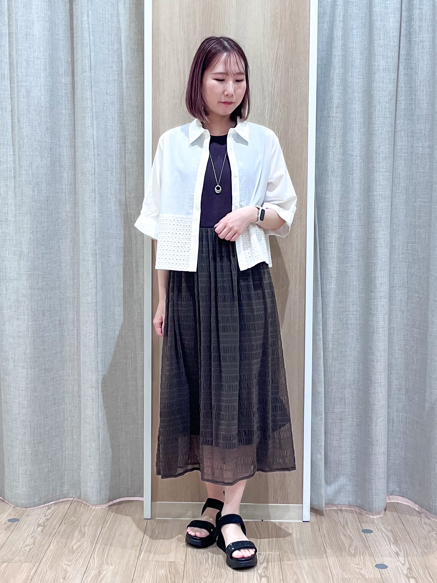 みーちゃんさんの「grove｜高評価！【接触冷感／UVカットetc】ベーシックショートカーディガン」を使ったコーディネート