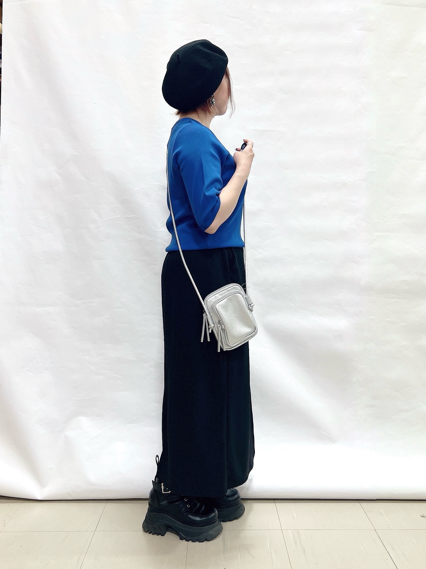 YUIさんの「SHOO･LA･RUE｜【毎日洗える/S-LL/ひんやり/UV】上半身すっきり 二の腕見せない5分袖ニット」を使ったコーディネート