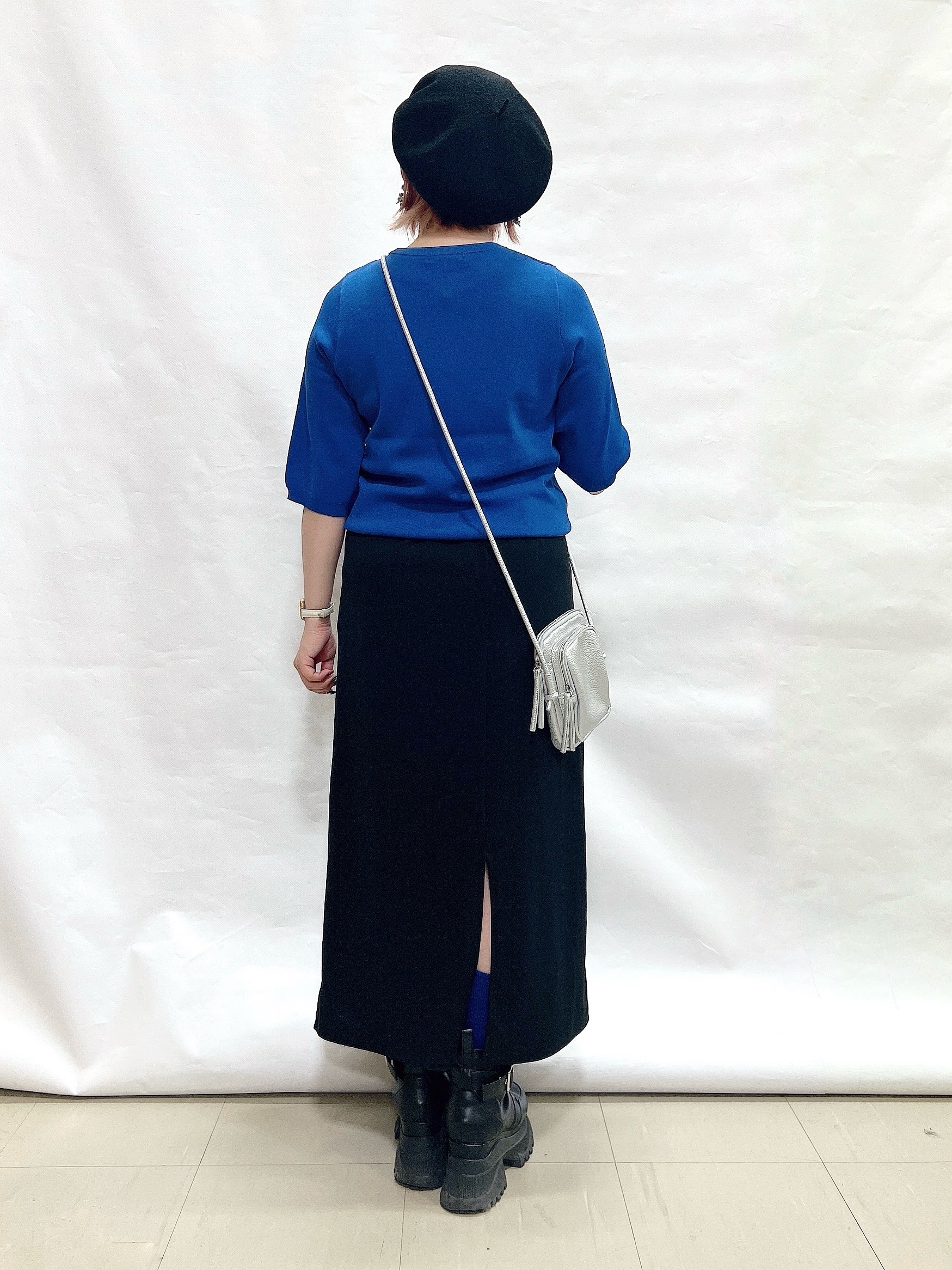 YUIさんの「SHOO･LA･RUE｜【毎日洗える/S-LL/ひんやり/UV】上半身すっきり 二の腕見せない5分袖ニット」を使ったコーディネート