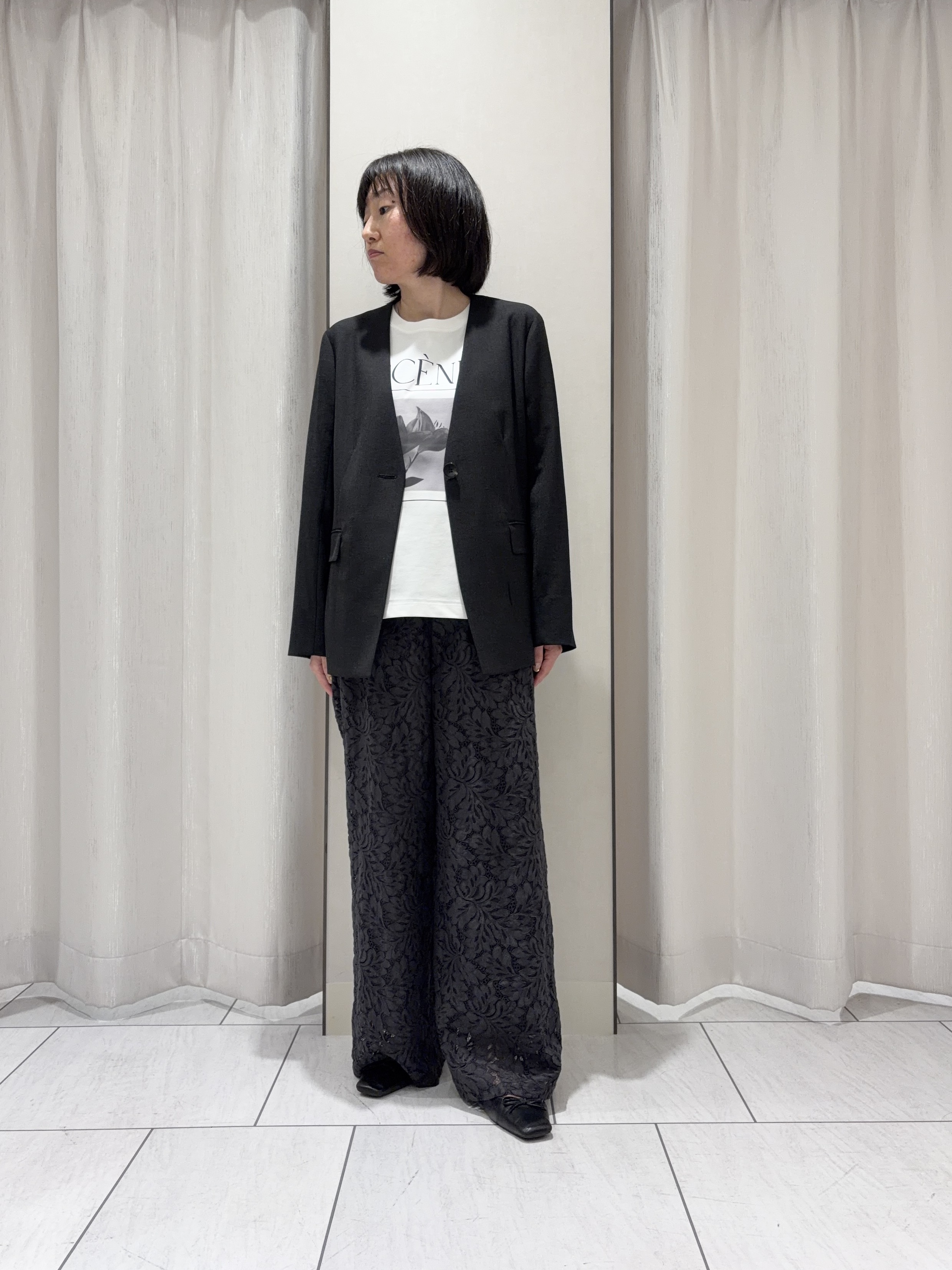 わたなべさんの「UNTITLED｜【さらりと快適/セットアップ可/UV/接触冷感】スラブカラーレスジャケット」を使ったコーディネート