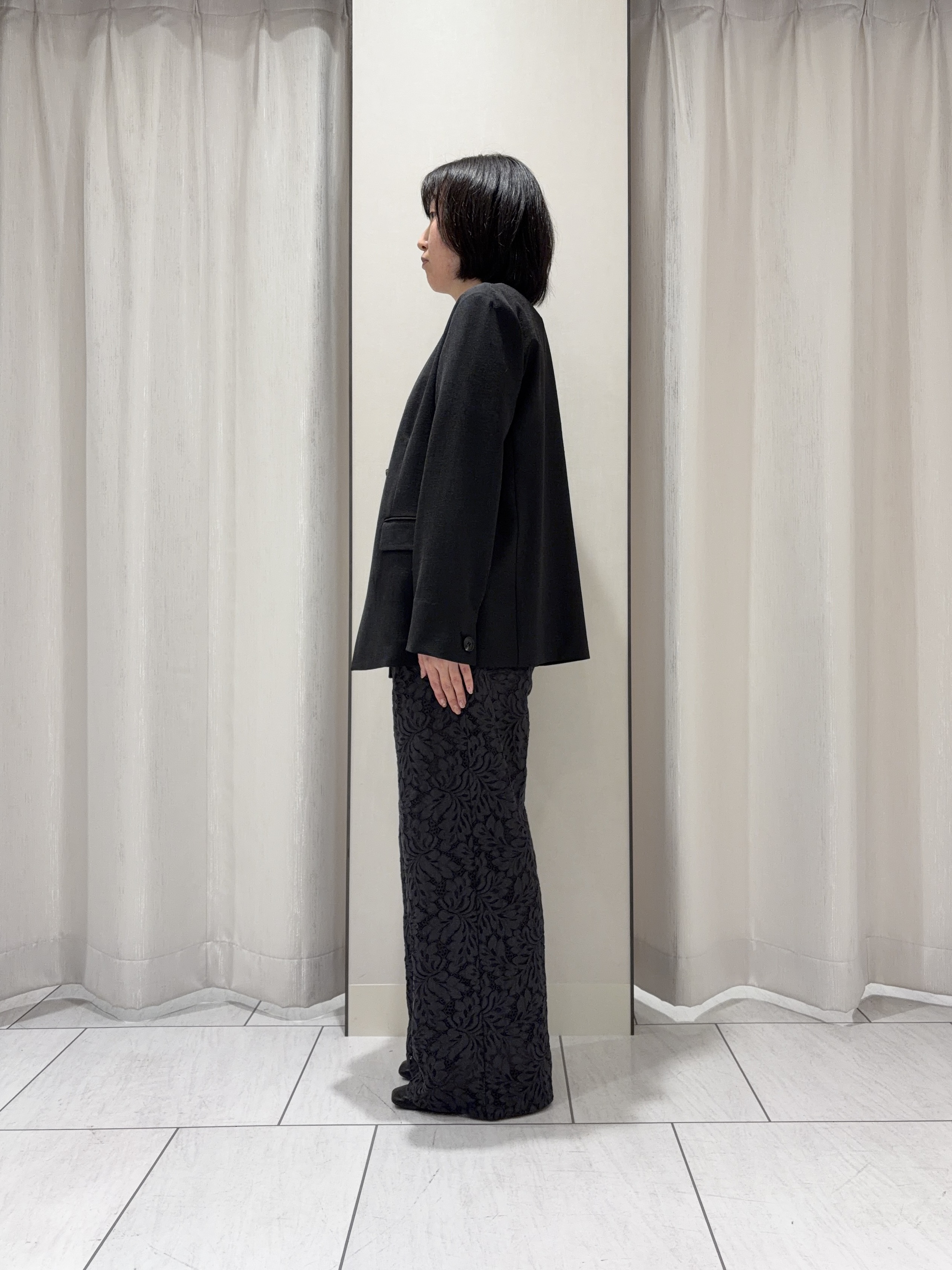 わたなべさんの「UNTITLED｜【さらりと快適/セットアップ可/UV/接触冷感】スラブカラーレスジャケット」を使ったコーディネート