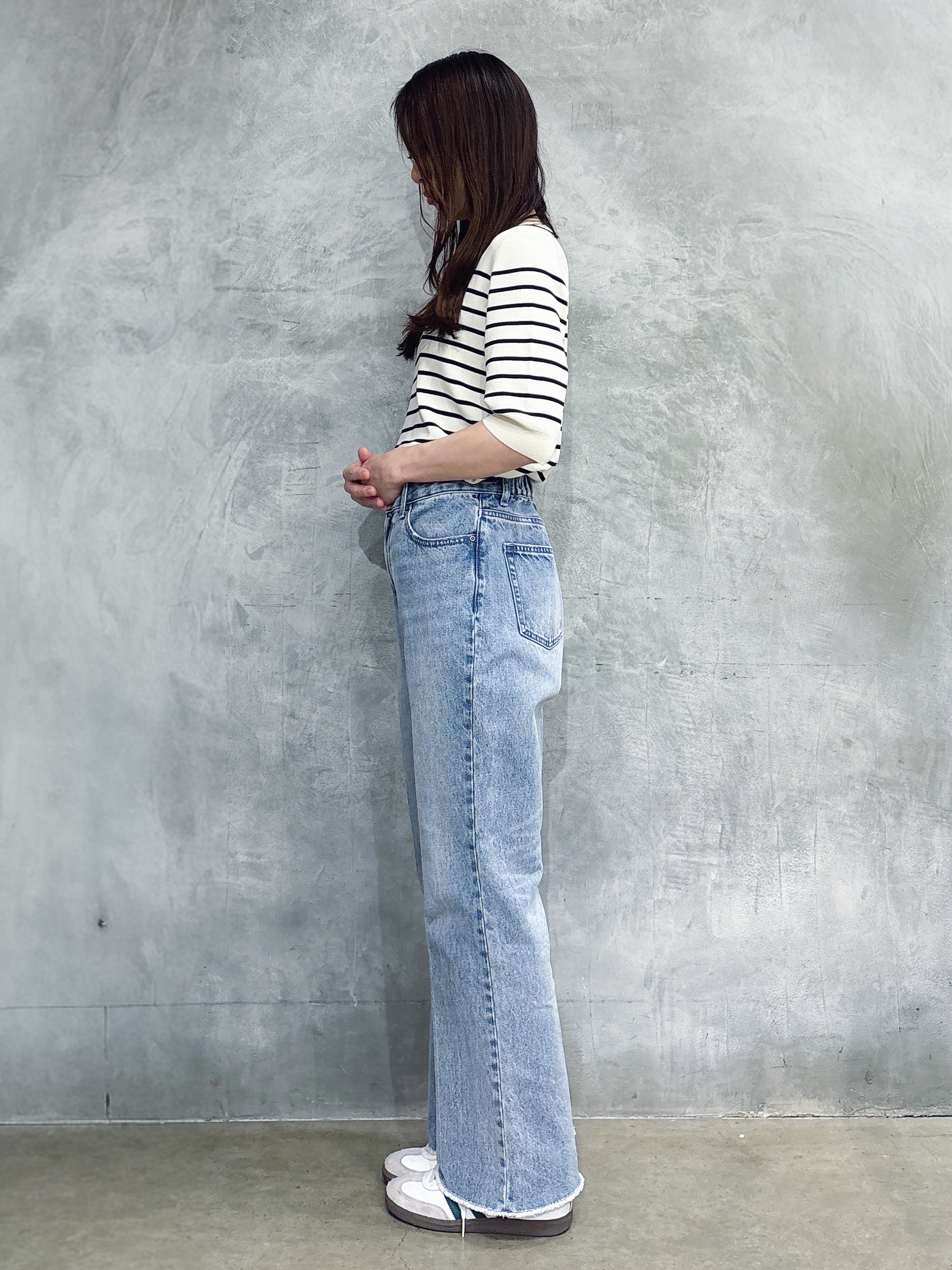 misaさんの「THE SHOP TK｜【S-XL/ひんやりタッチ】美しさ際立つ 6分袖ニット 洗濯機OK/UVケア/毛玉になりにくい」を使ったコーディネート