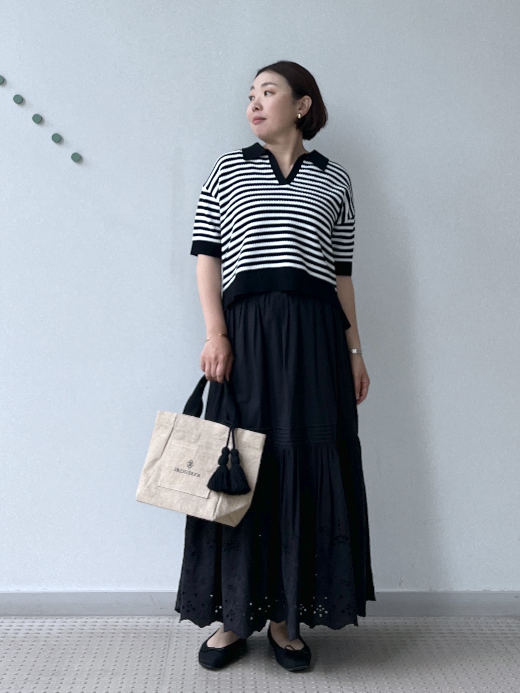 Soeさんの「DRESSTERIOR｜ウォッシャブルスキッパークロップドニット」を使ったコーディネート