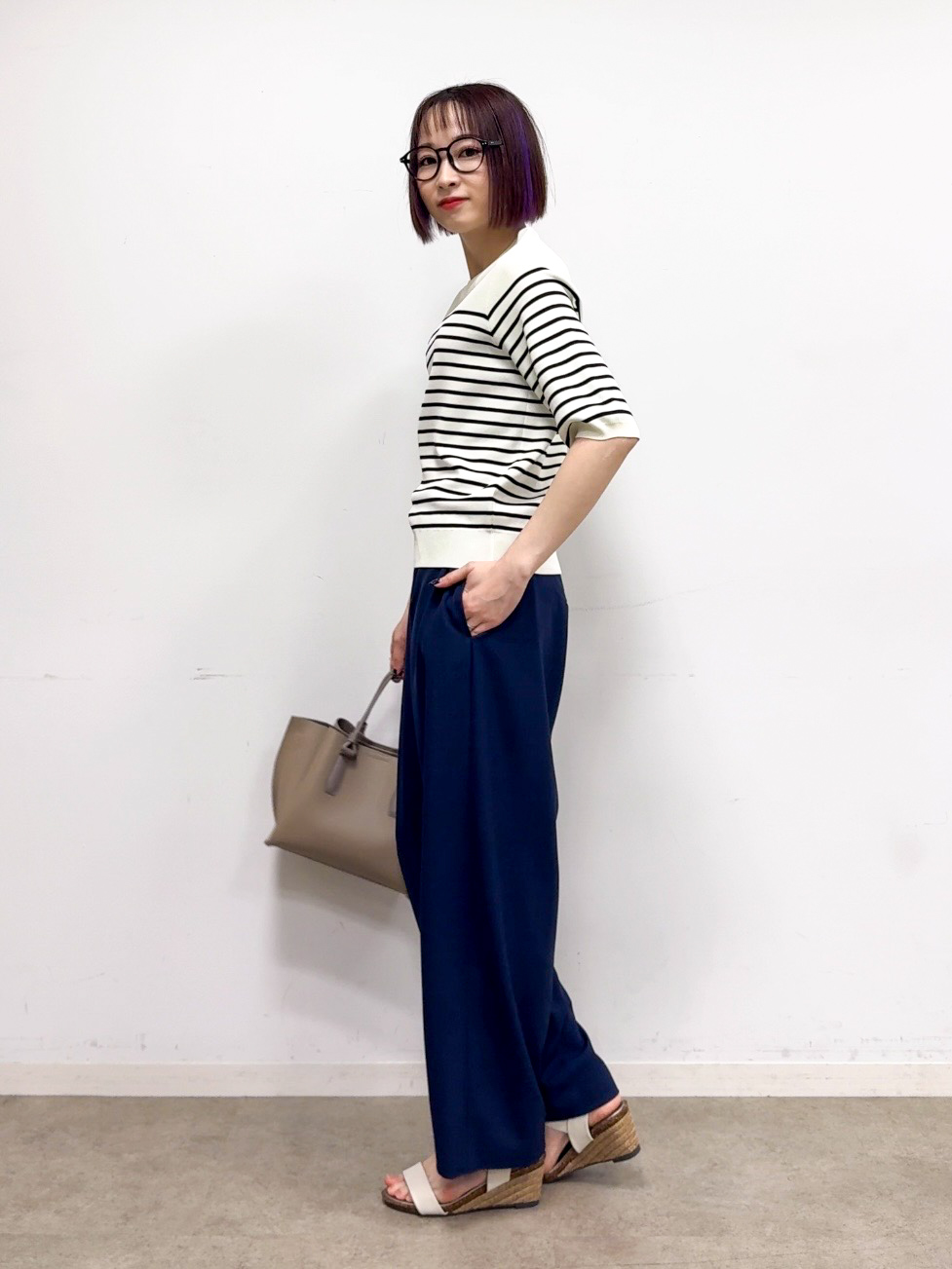 𝐜𝐡𝐢𝐤𝐚さんの「SHOO･LA･RUE｜【毎日洗える/S-LL/ひんやり/UV】上半身すっきり 二の腕見せない5分袖ニット」を使ったコーディネート