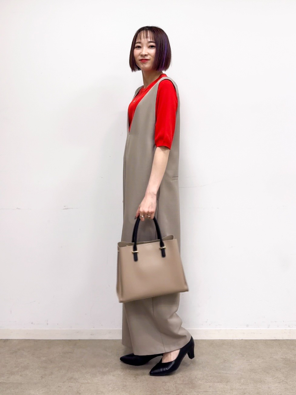 𝐜𝐡𝐢𝐤𝐚さんの「SHOO･LA･RUE｜【毎日洗える/S-LL/ひんやり/UV】上半身すっきり 二の腕見せない5分袖ニット」を使ったコーディネート