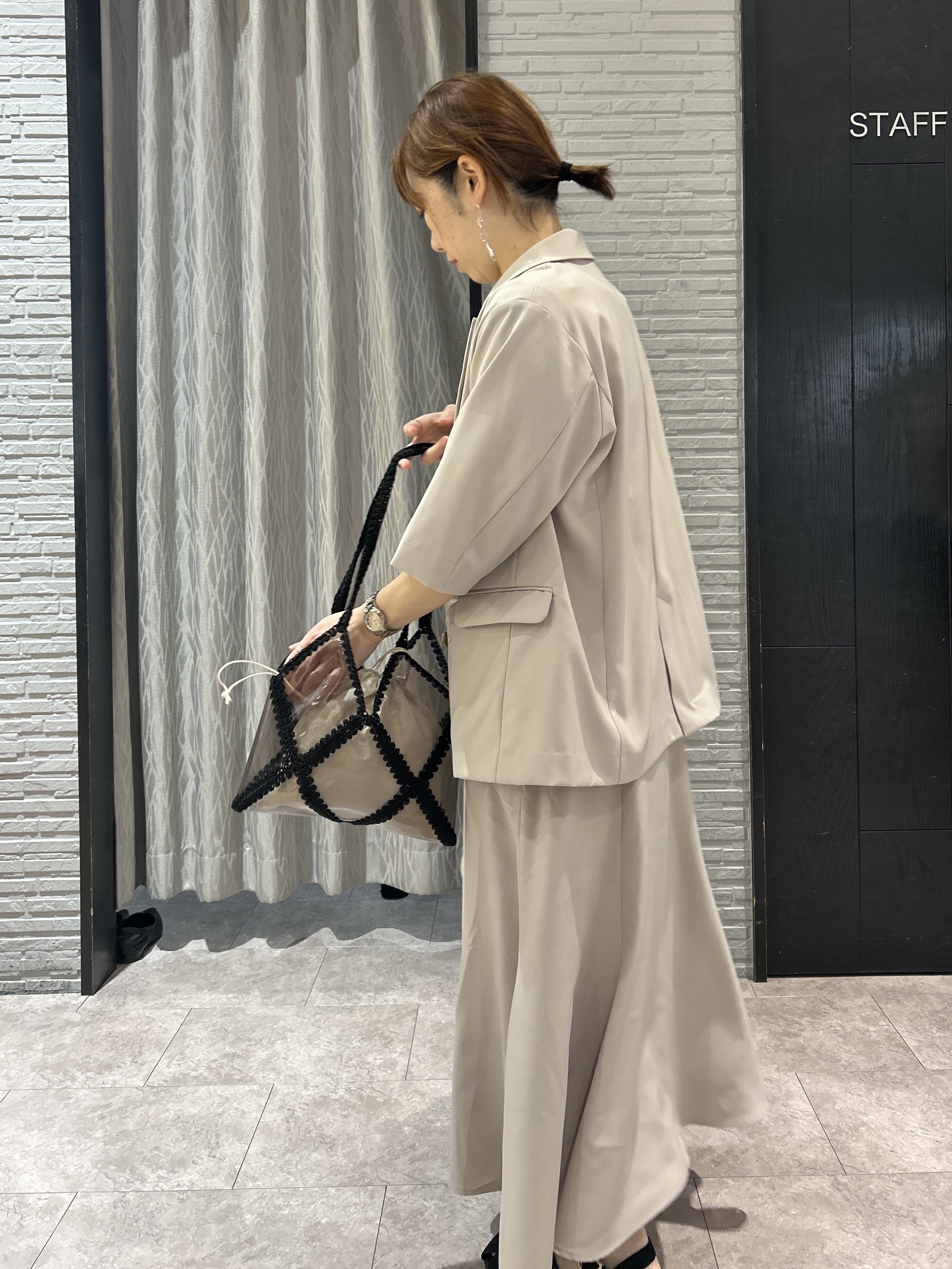 ga_riさんの「THE SHOP TK｜【セットアップ可】麻調ダブルブレスト 6分袖ジャケット」を使ったコーディネート