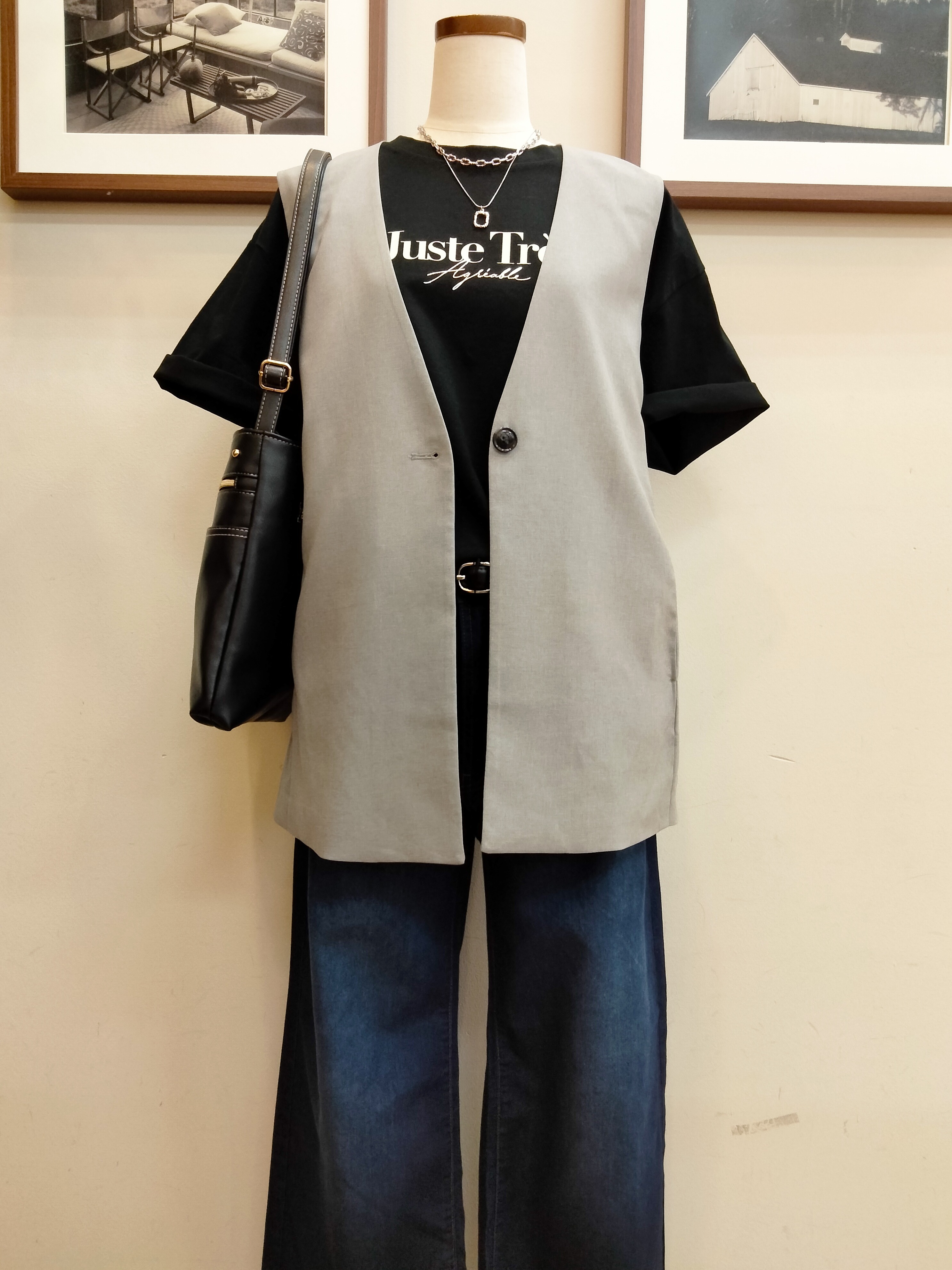 うっちーさんの「SHOO･LA･RUE｜【セットアップ可/洗濯後しわになりにくい/S-LL】シンプルで合わせやすい ノーカラージレ」を使ったコーディネート