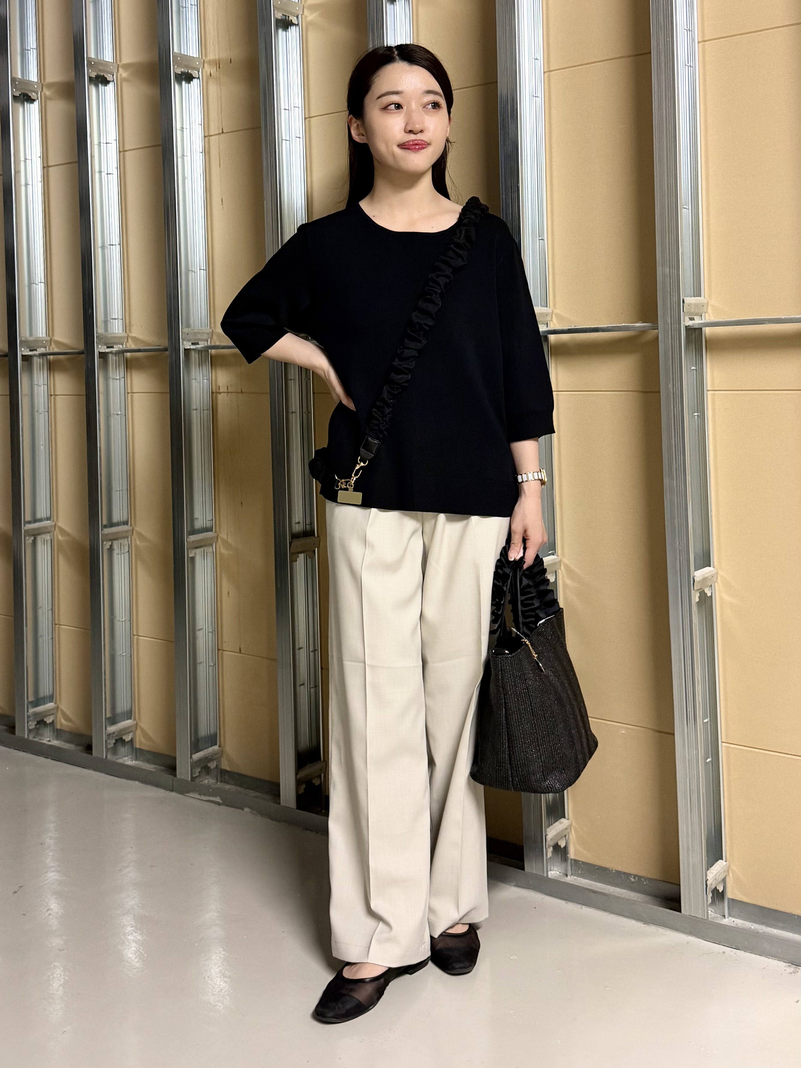 sahoさんの「THE SHOP TK｜【S-XL/ひんやりタッチ】美しさ際立つ 6分袖ニット 洗濯機OK/UVケア/毛玉になりにくい」を使ったコーディネート