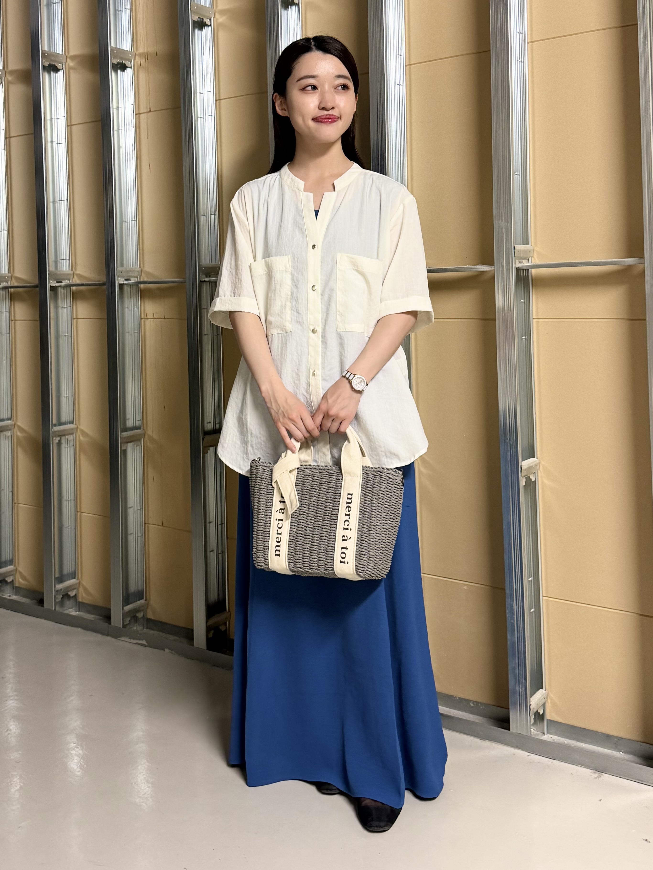 sahoさんの「THE SHOP TK｜【M-XL/刻みネックですっきり見え】Wポケット金ボタン 5分袖シャツ」を使ったコーディネート