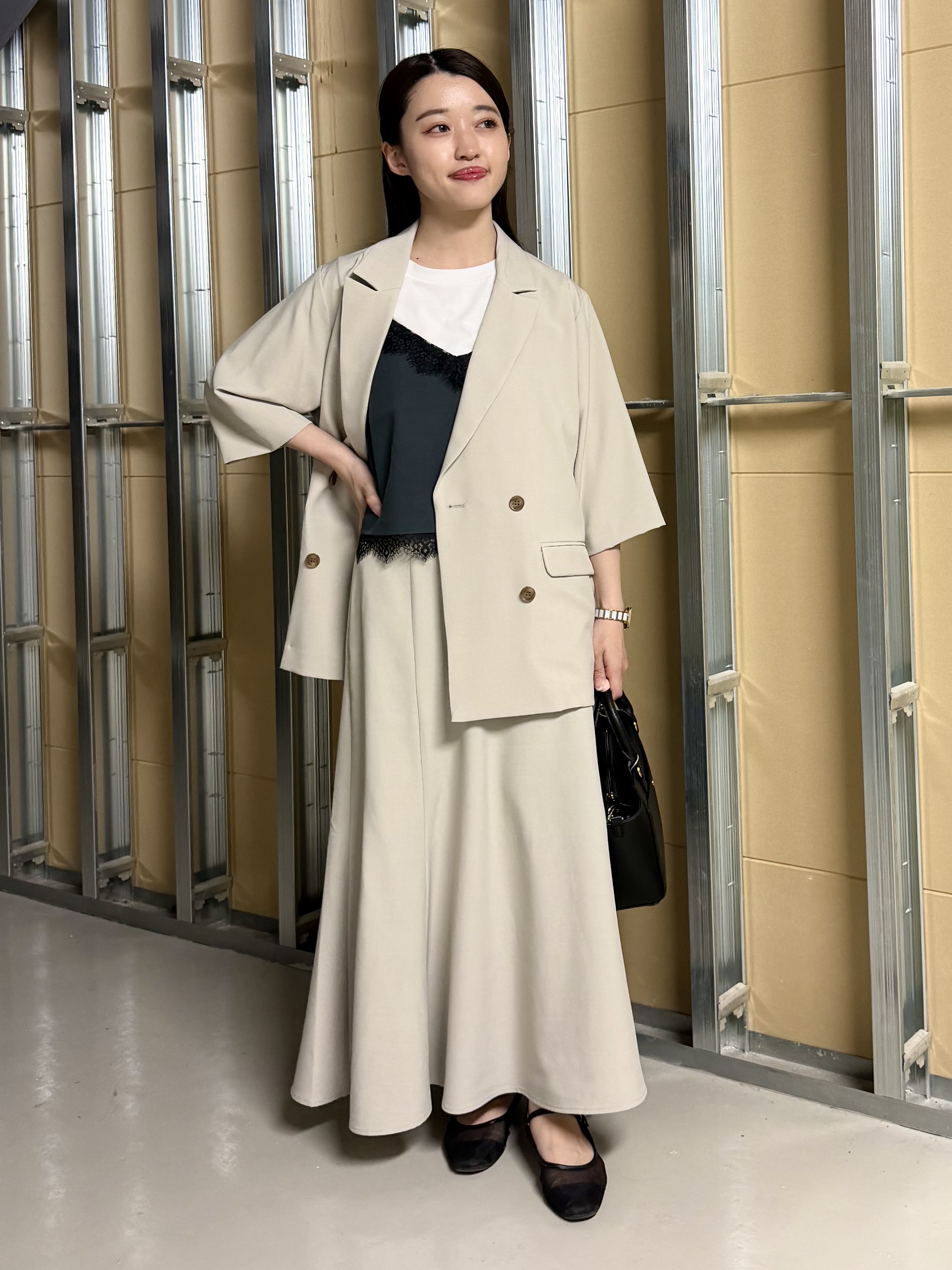 sahoさんの「THE SHOP TK｜【セットアップ可】麻調ダブルブレスト 6分袖ジャケット」を使ったコーディネート