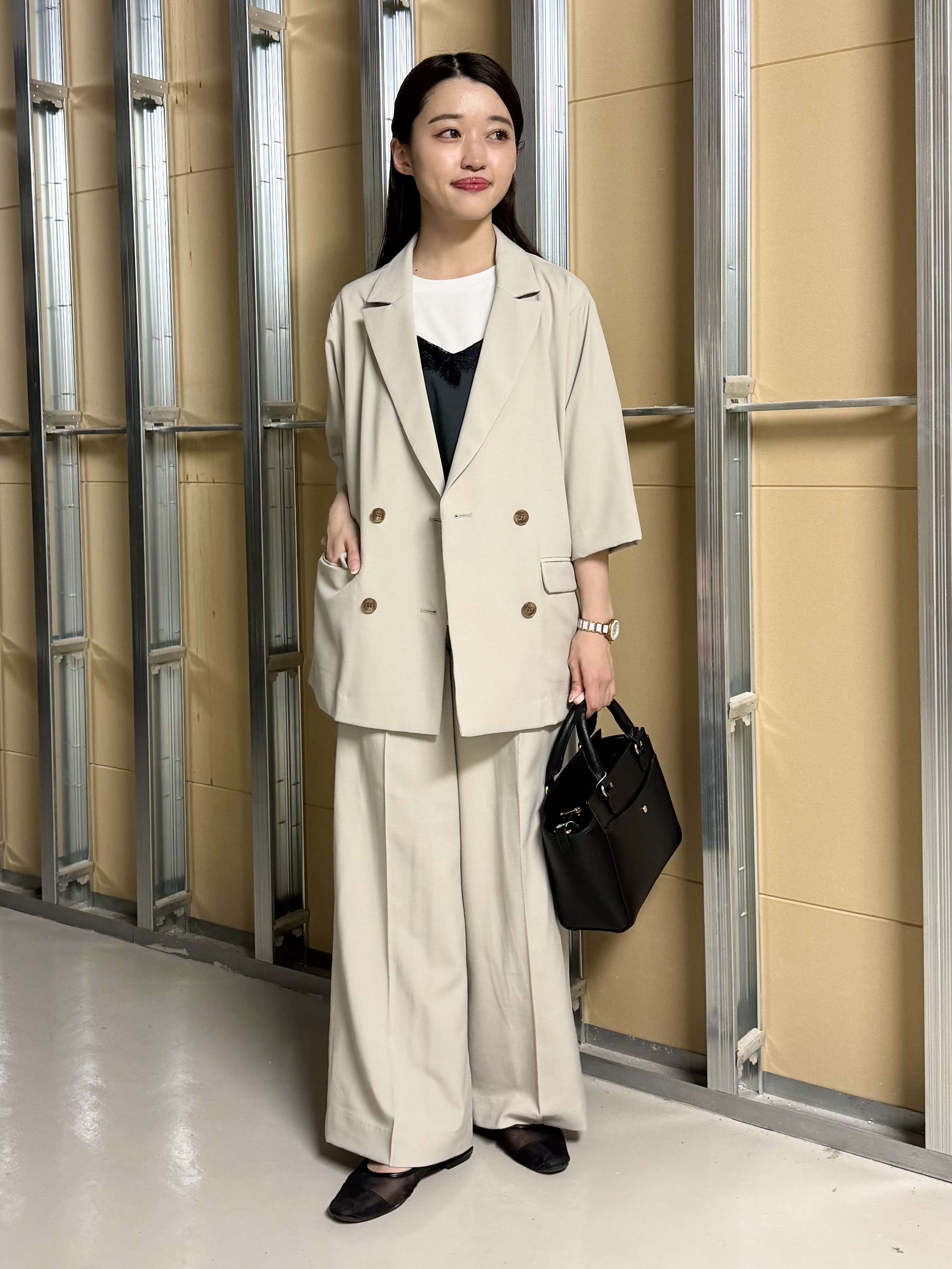 sahoさんの「THE SHOP TK｜【セットアップ可】麻調ダブルブレスト 6分袖ジャケット」を使ったコーディネート
