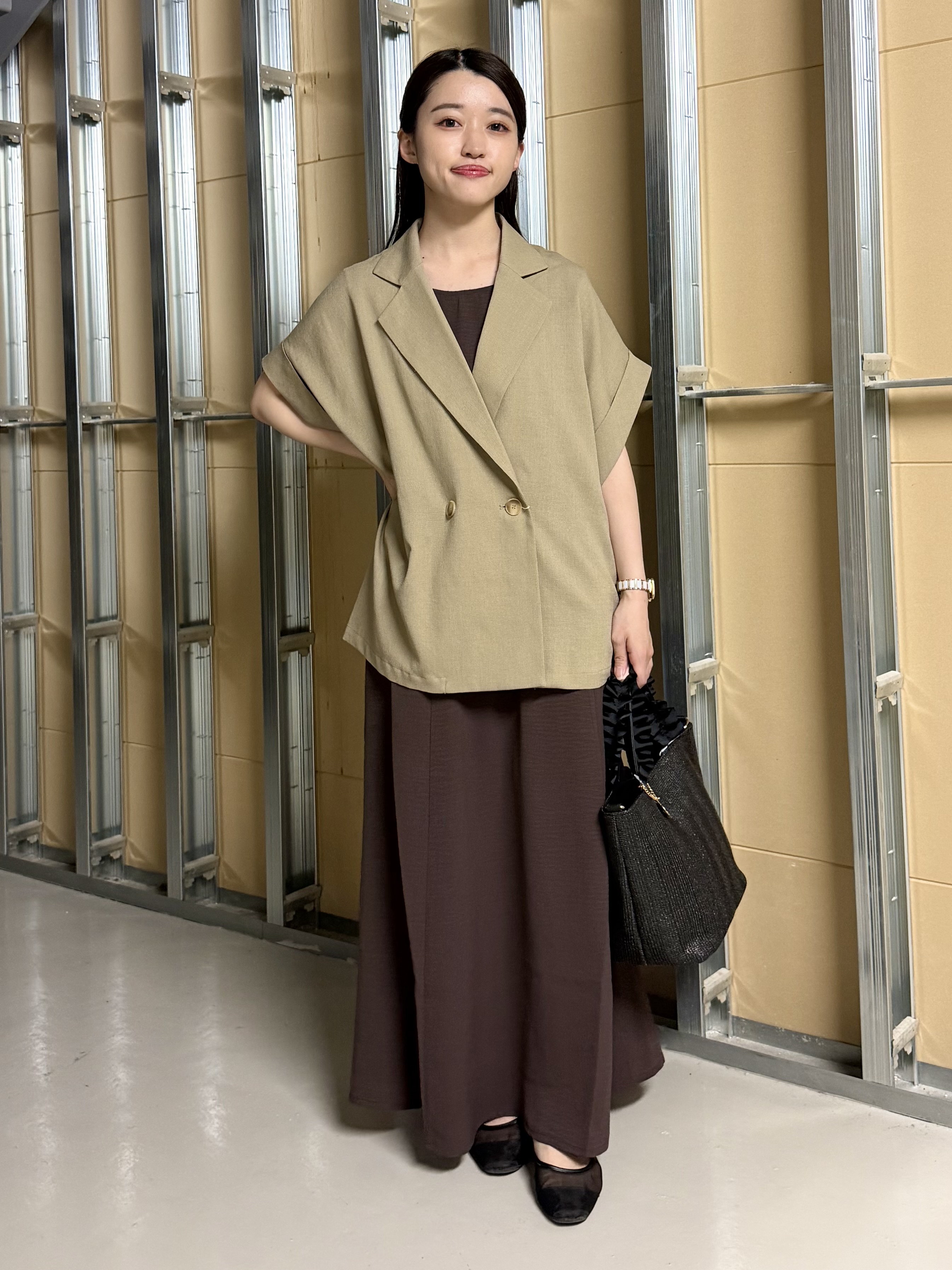 sahoさんの「THE SHOP TK｜【夏の通勤スタイルに】涼やかな着心地 麻調ダブルブレストジャケット」を使ったコーディネート