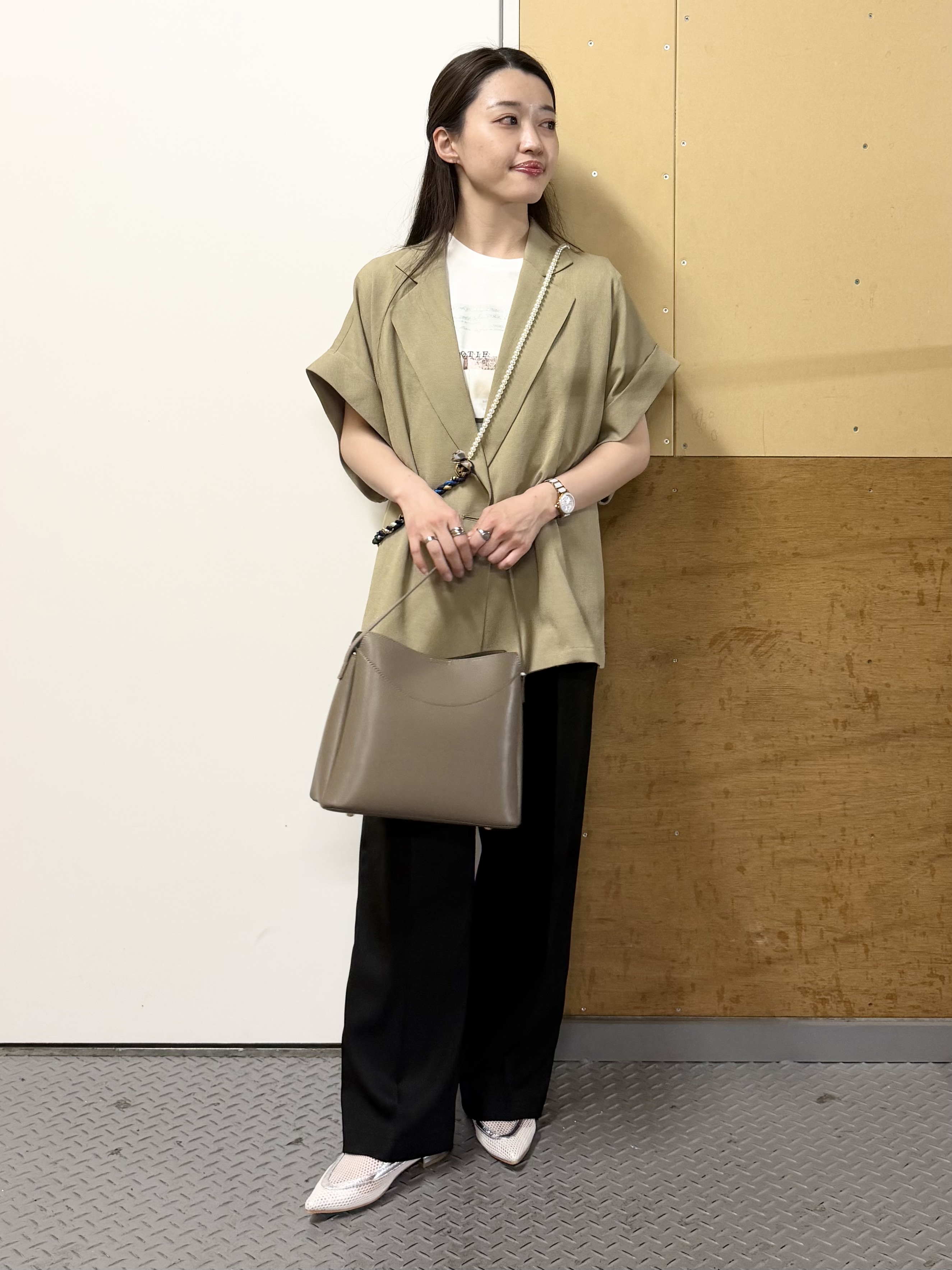 sahoさんの「THE SHOP TK｜【夏の通勤スタイルに】涼やかな着心地 麻調ダブルブレストジャケット」を使ったコーディネート