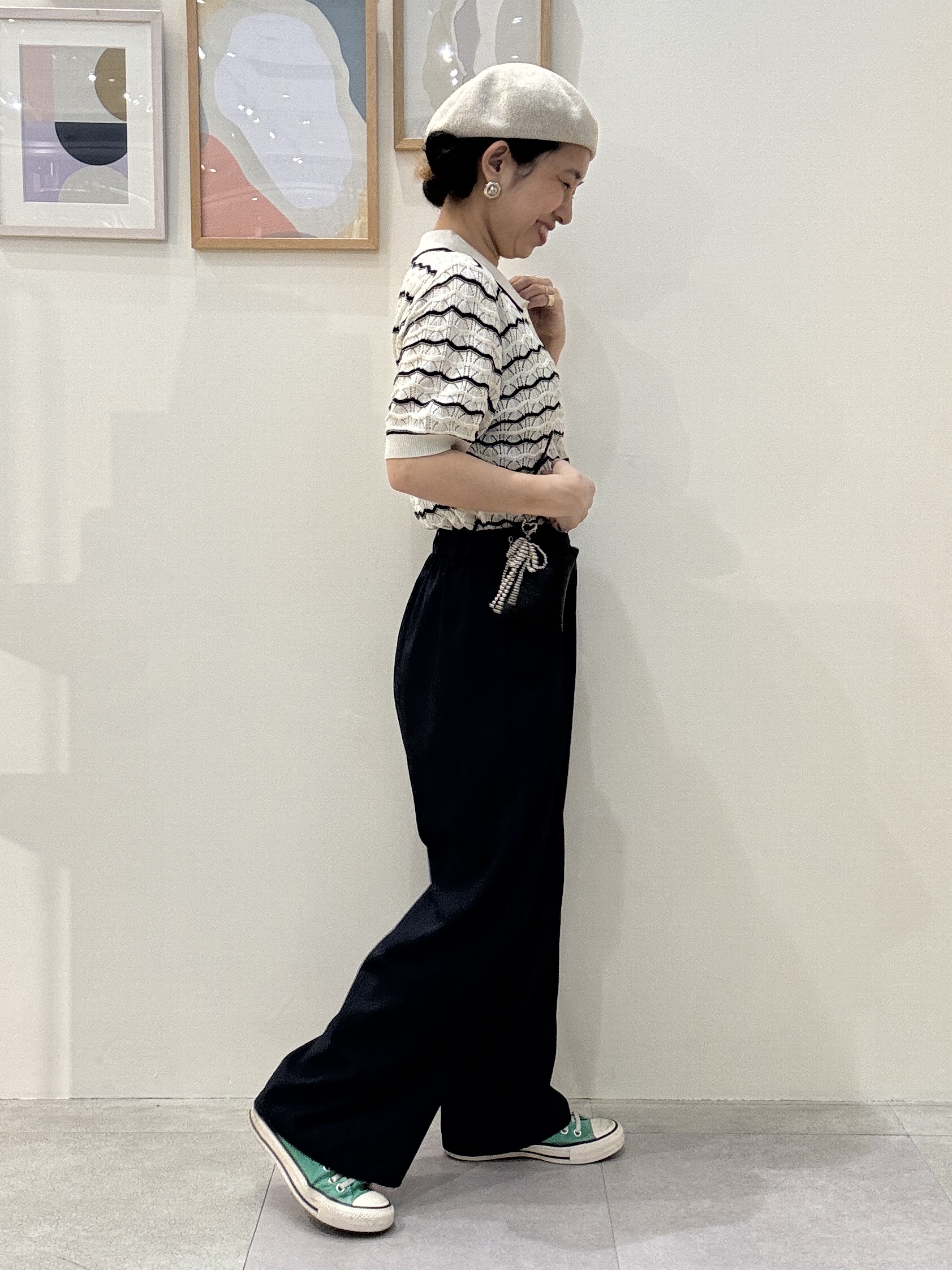 たけぴさんの「SHOO･LA･RUE｜【S-LL/洗濯機可】ニュアンスボーダー シアーニットポロ」を使ったコーディネート