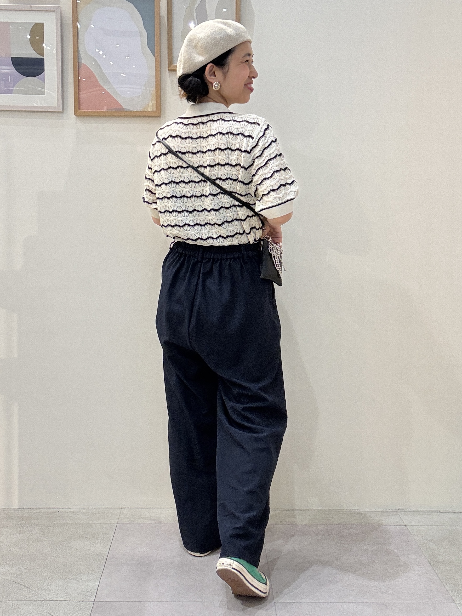 たけぴさんの「SHOO･LA･RUE｜【S-LL/洗濯機可】ニュアンスボーダー シアーニットポロ」を使ったコーディネート