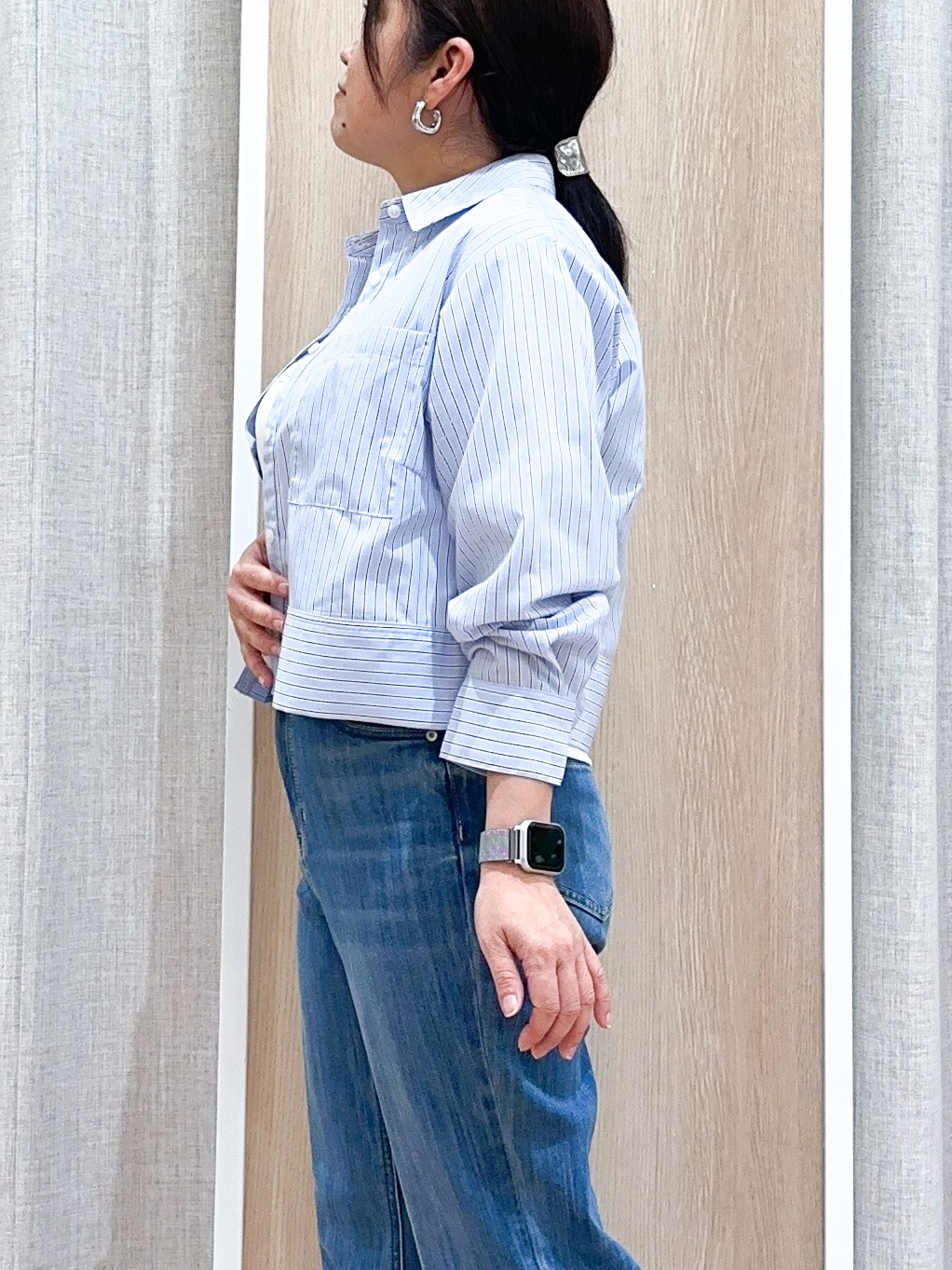 naoさんの「grove｜【貴島明日香さん着用／イージーケア／接触冷感】麻混クロップドシャツ」を使ったコーディネート
