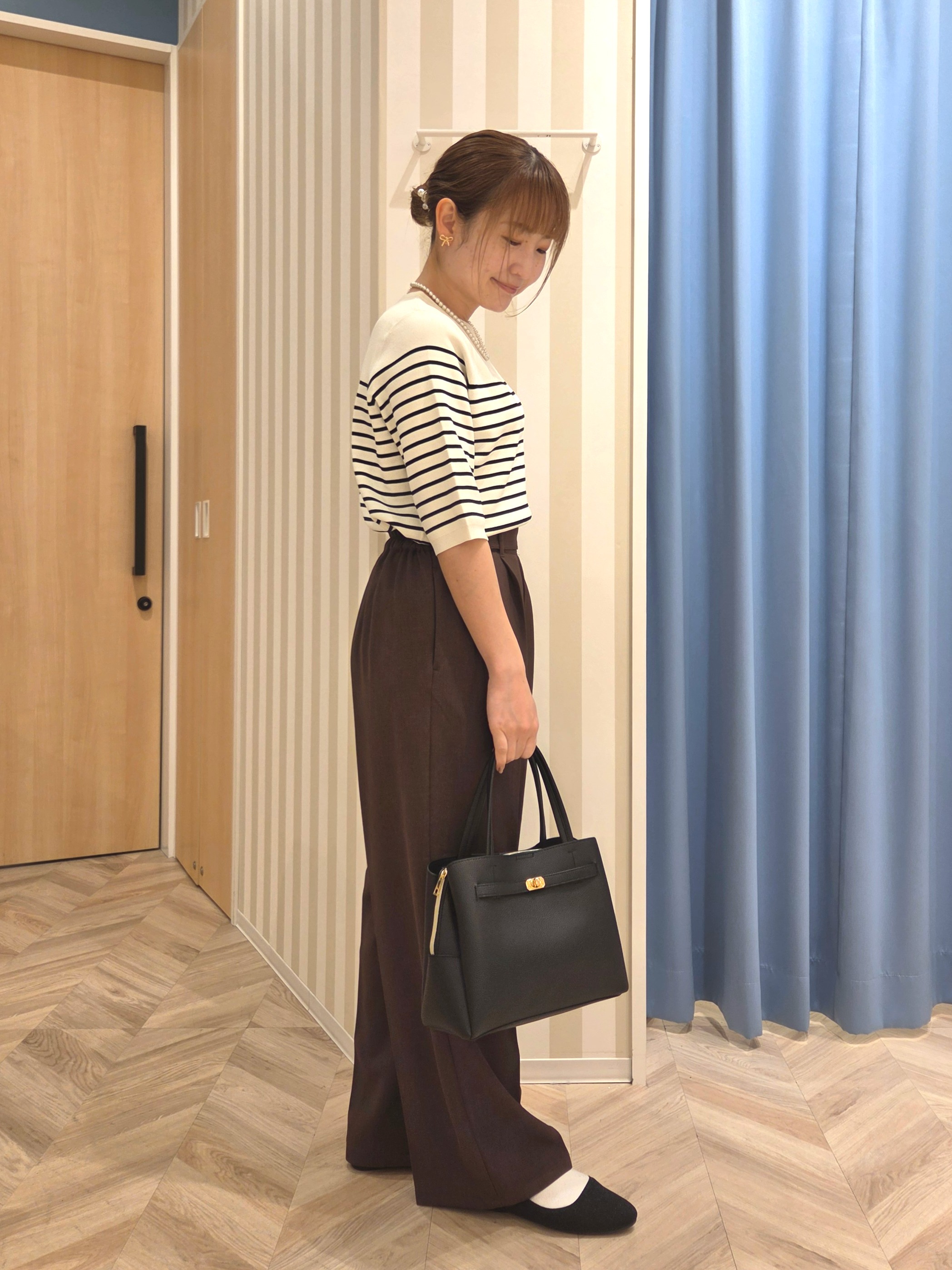 Ikumiさんの「SHOO･LA･RUE｜【毎日洗える/S-LL/ひんやり/UV】上半身すっきり 二の腕見せない5分袖ニット」を使ったコーディネート