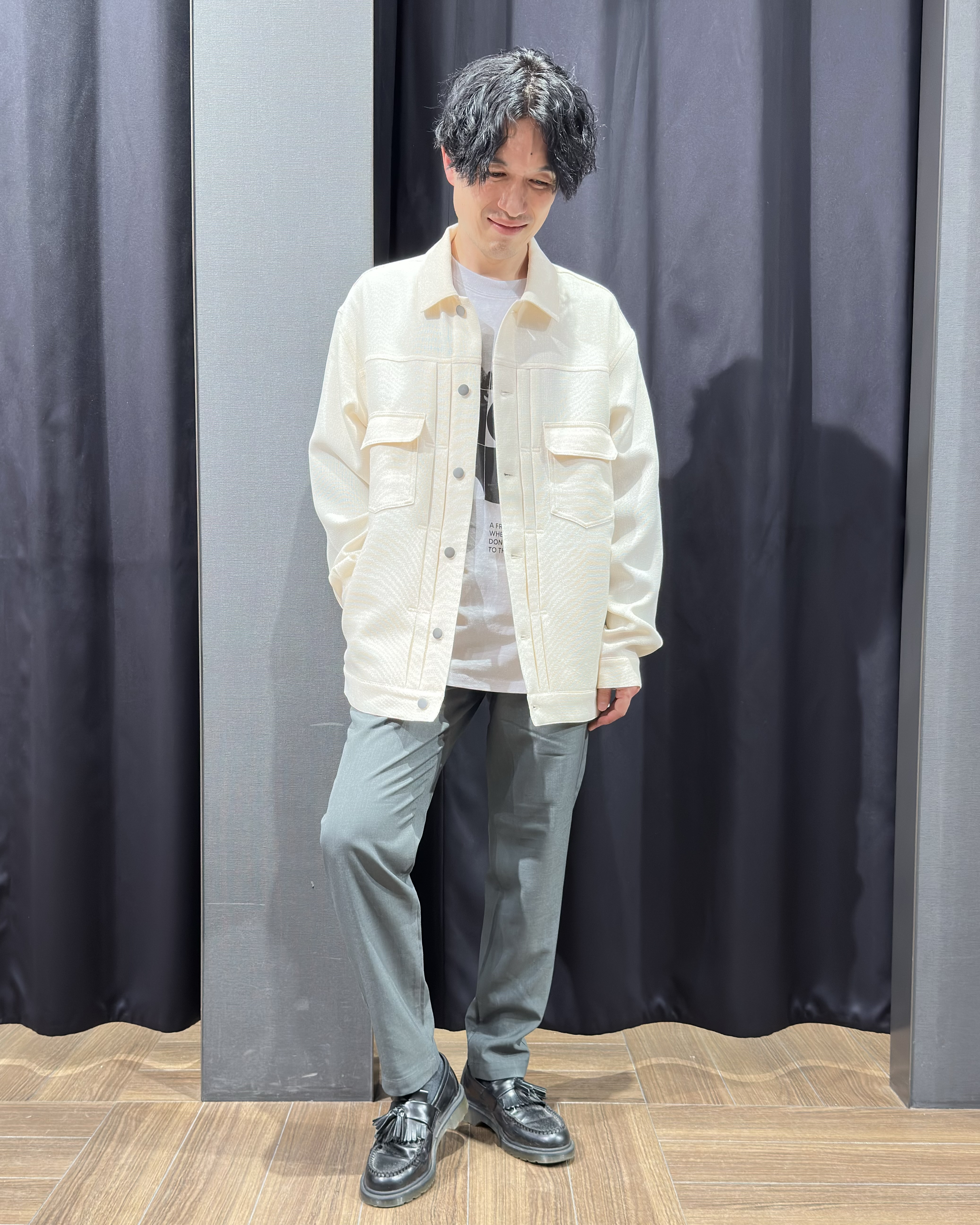 tomoyaさんの「THE SHOP TK｜パナマメッシュ シャツブルゾン 洗濯機OK／セットアップ可」を使ったコーディネート