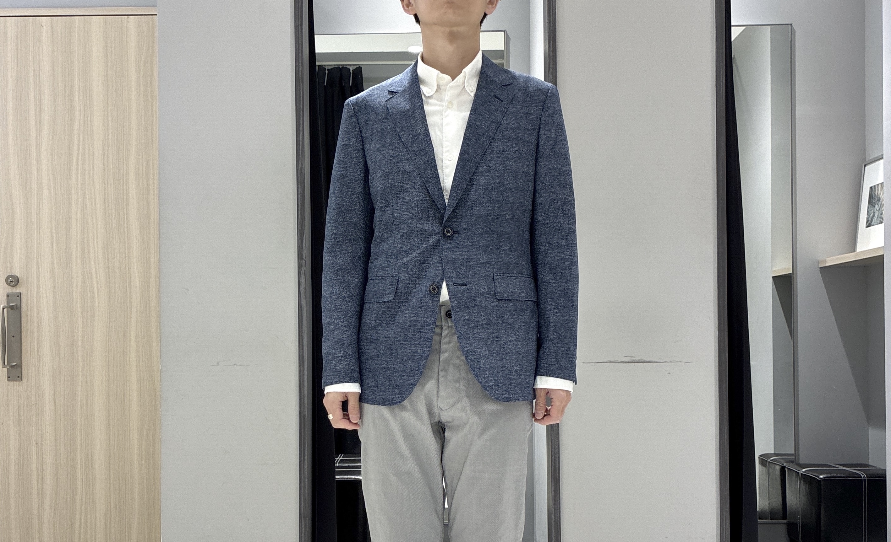 わいずみさんの「TAKEO KIKUCHI｜【抗菌防臭】COOL DOTS（R）ドビープリント ジャケット」を使ったコーディネート