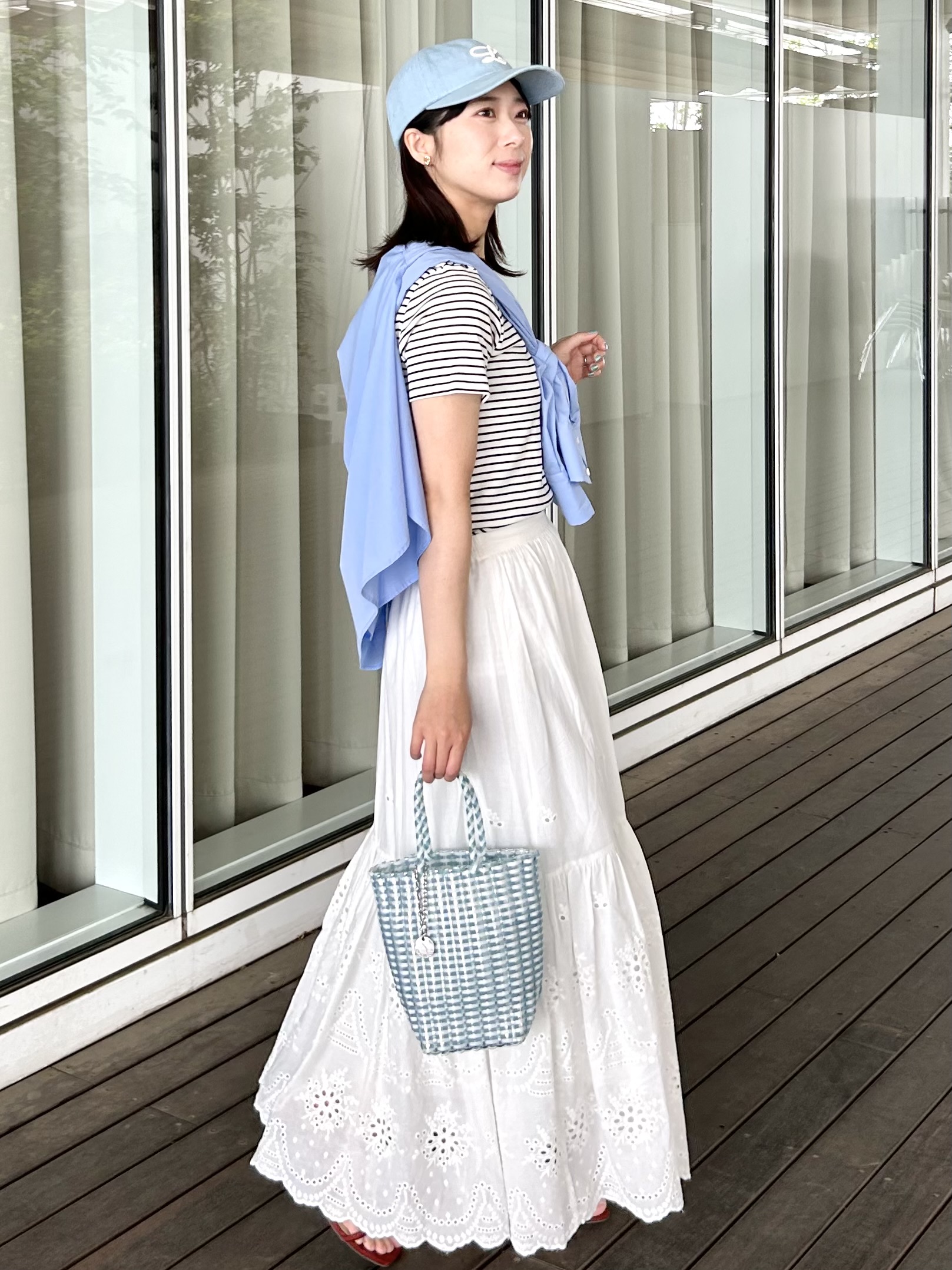 RINAさんの「OPAQUE.CLIP｜【PETIT BATEAU／プチバトー】ミニマリニエールクルーネック半袖Tシャツ」を使ったコーディネート