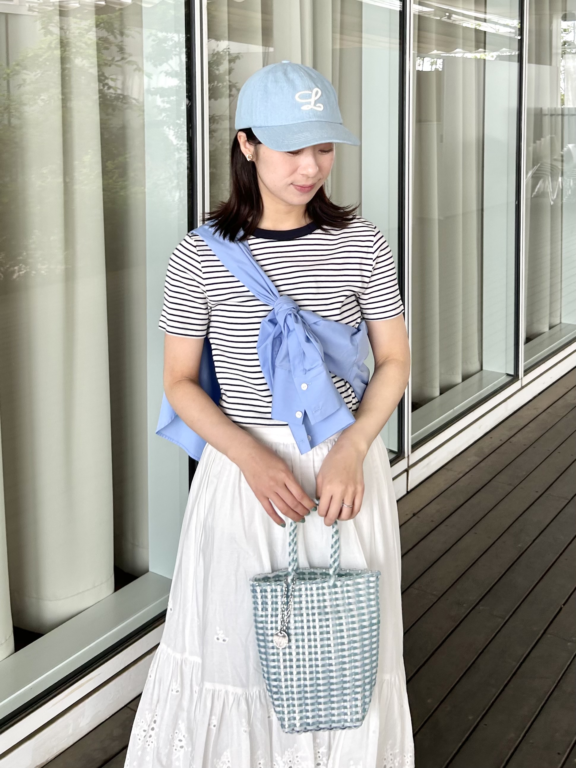 RINAさんの「OPAQUE.CLIP｜【PETIT BATEAU／プチバトー】ミニマリニエールクルーネック半袖Tシャツ」を使ったコーディネート