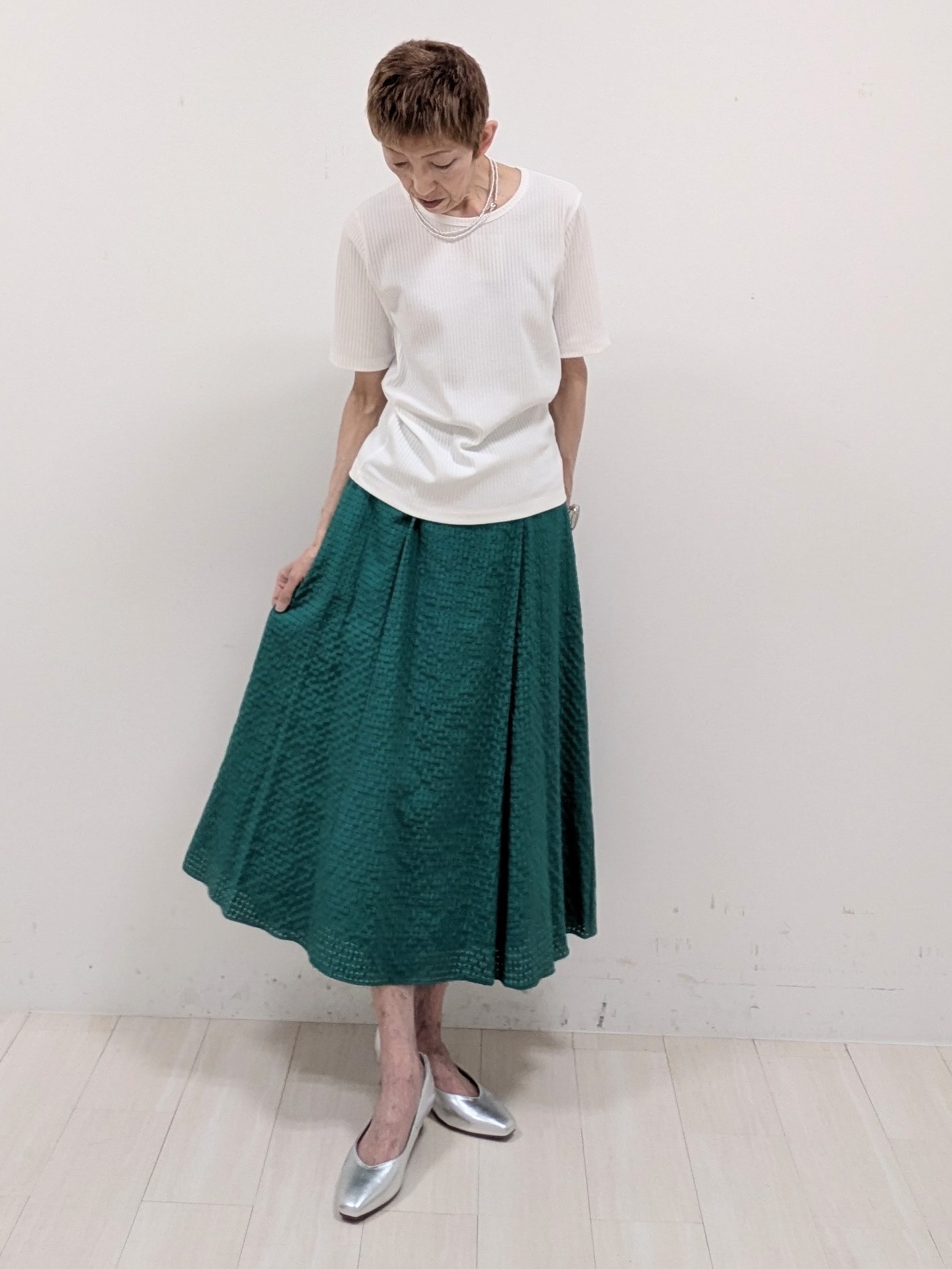 sachiさんの「Reflect｜【選べる2柄／セットアップ可】シャツ衿シアーブラウス」を使ったコーディネート